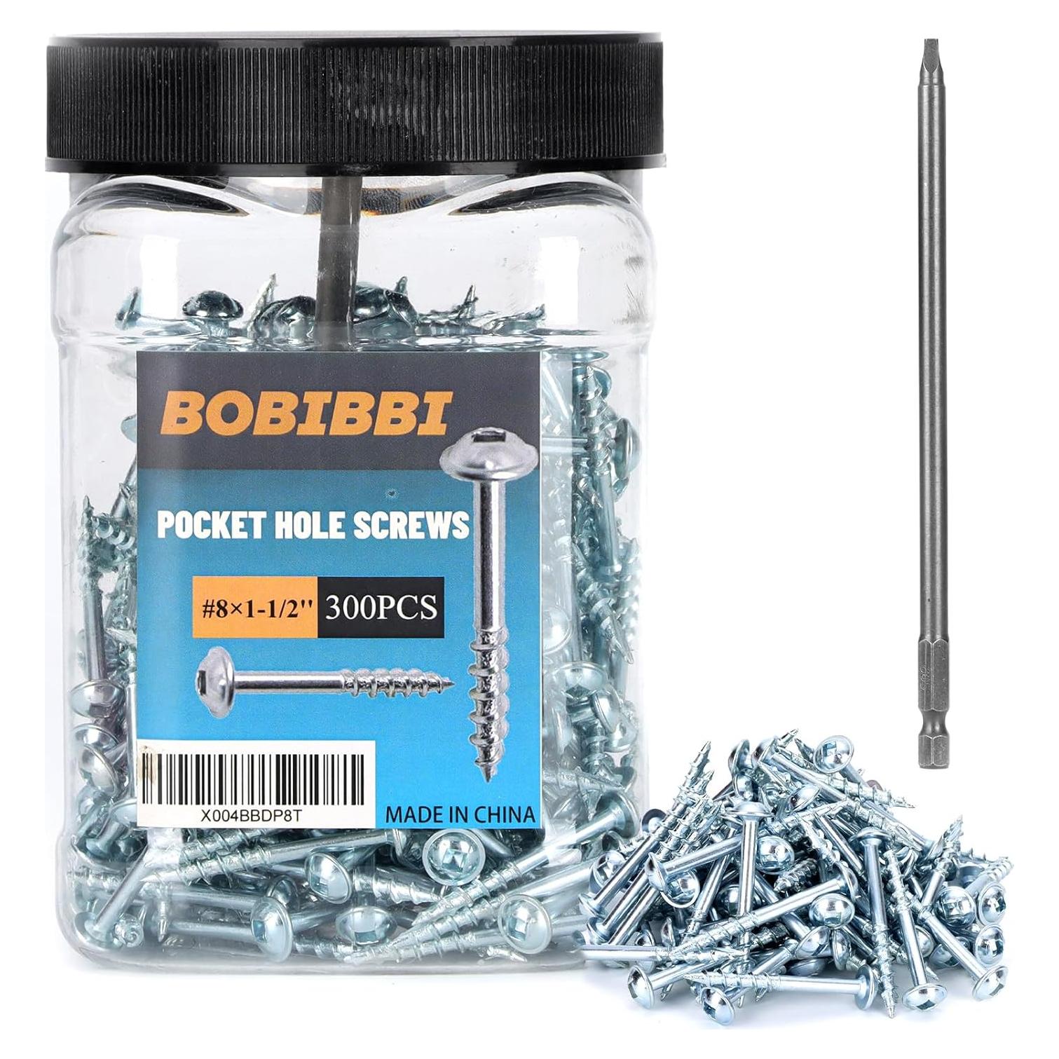 Tornillos de Madera Bobibbi #8x38mm Zinc 300Pcs con Bit 150mm