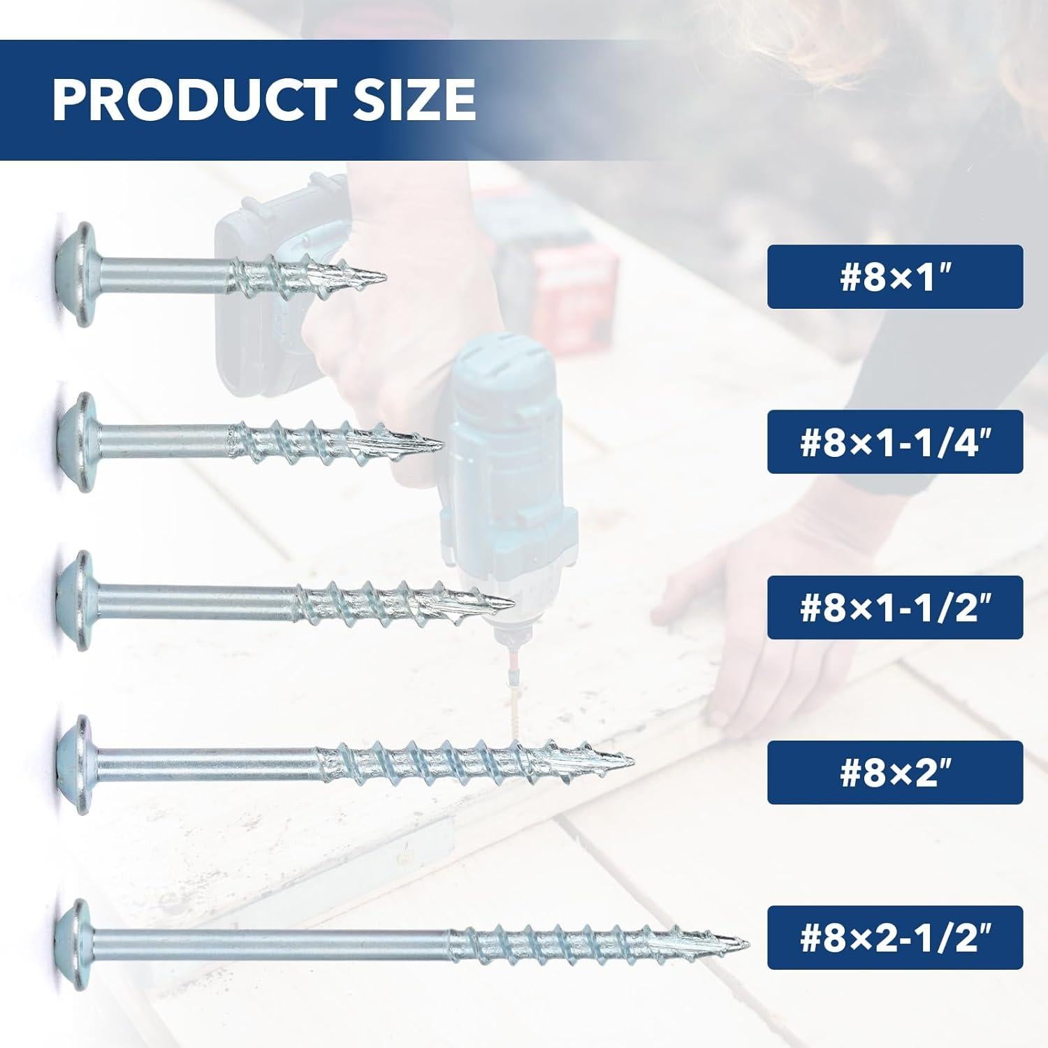 Tornillos de Madera Bobibbi #8x38mm Zinc 300Pcs con Bit 150mm