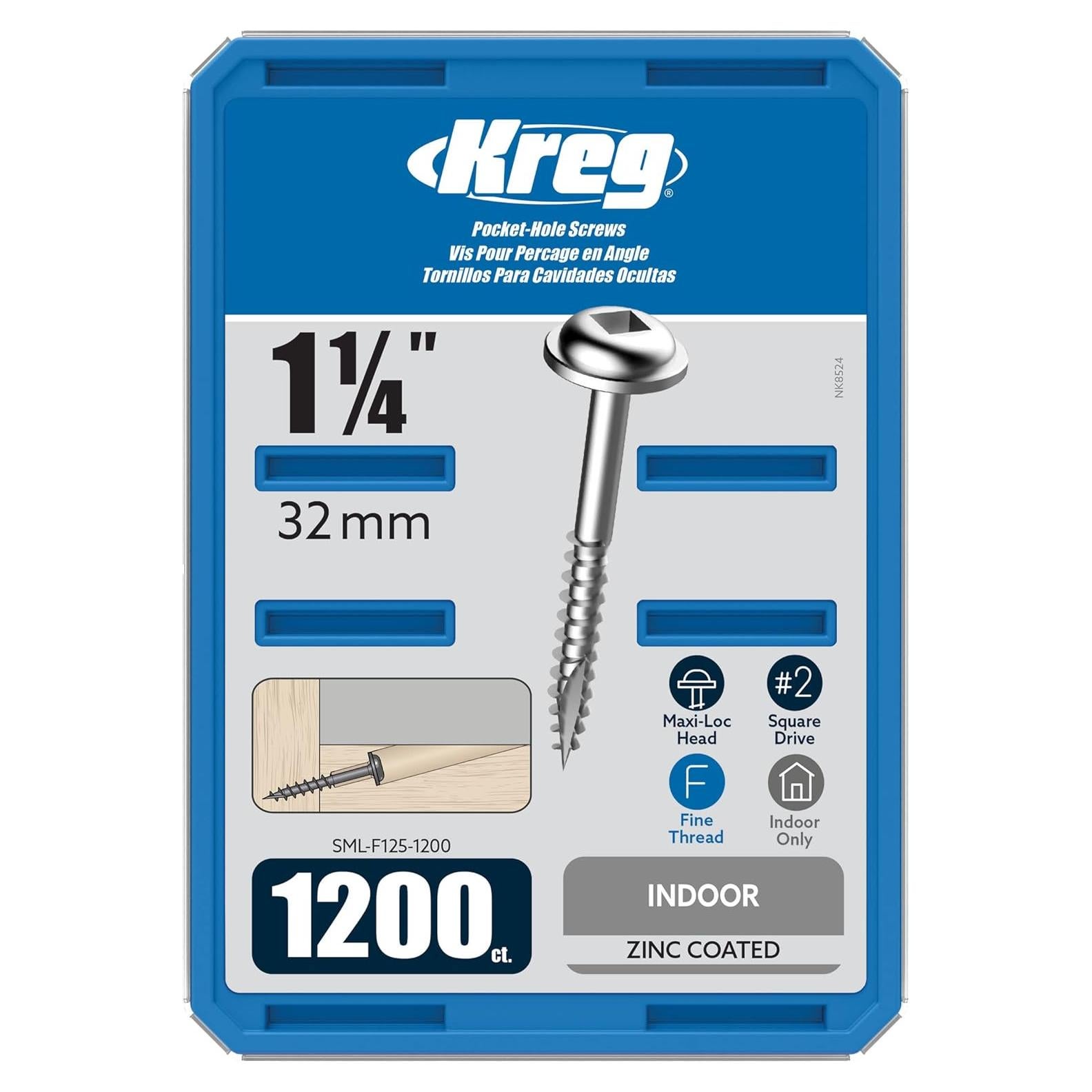 Tornillos de bolsillo Kreg SML-F125-1200 Zinc 31.75mm 1200u