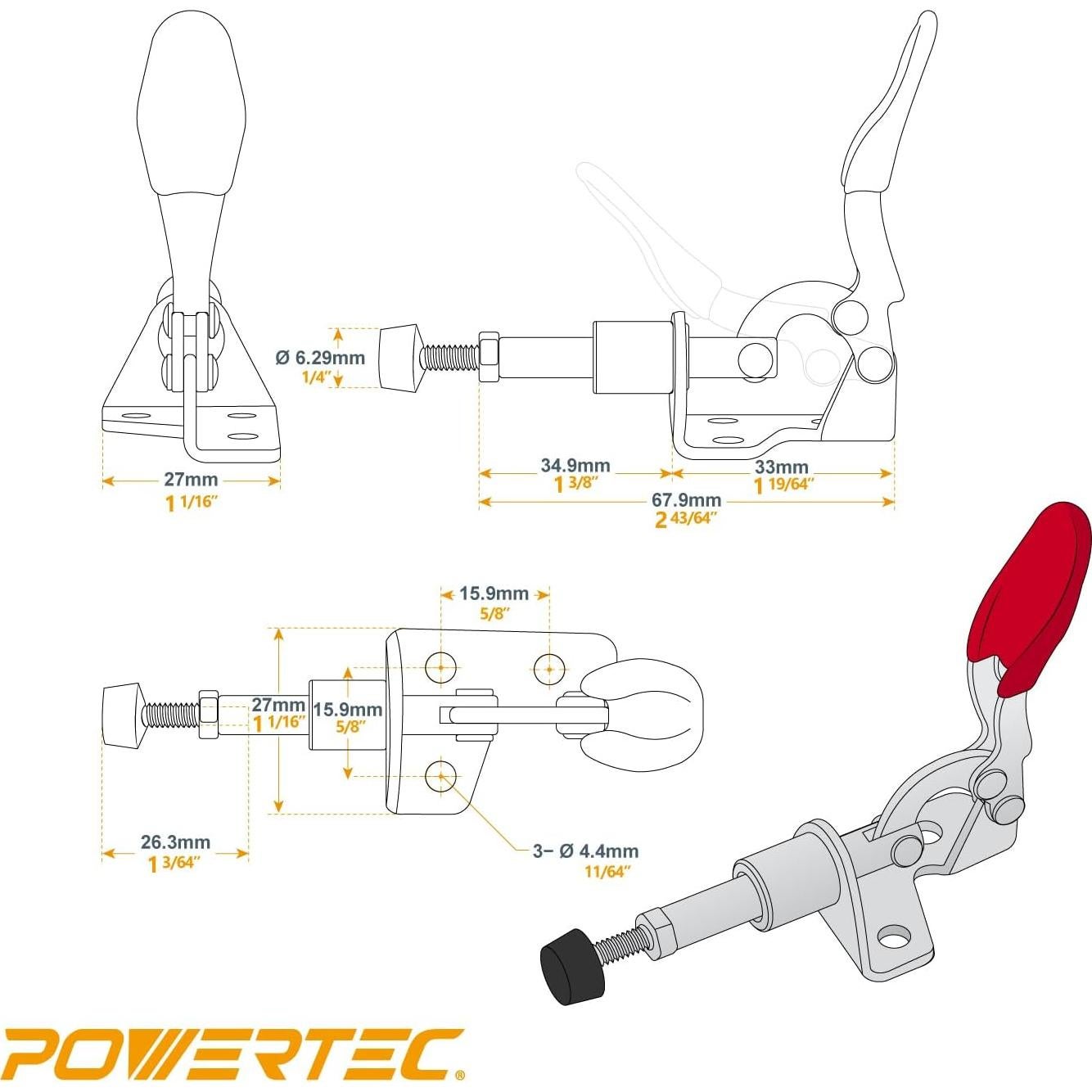 Abrazadera de Palanca POWERTEC 301A 6PK 100 lbs (45.36 kg)