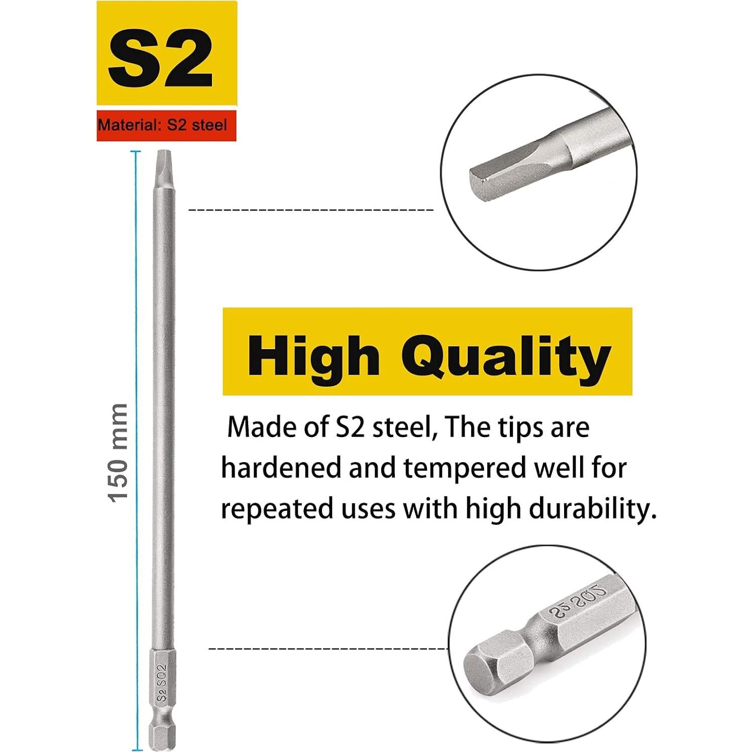 Juego de 10 Bits de Destornillador Cuadrado SQ2 Rocaris 15.24 cm