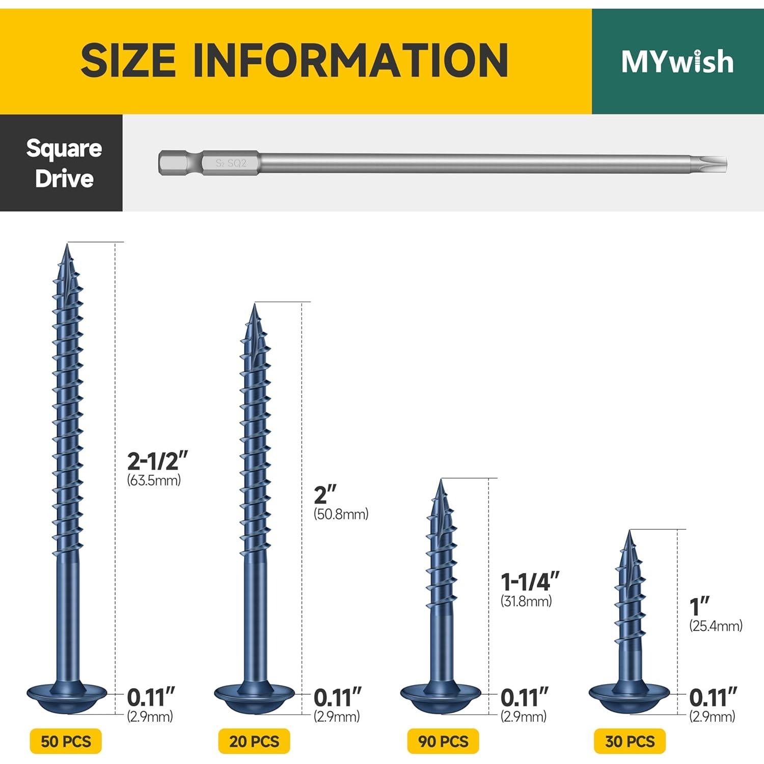 Kit de 190 Tornillos de Agujero de Bolsillo Mywish #8 Azul