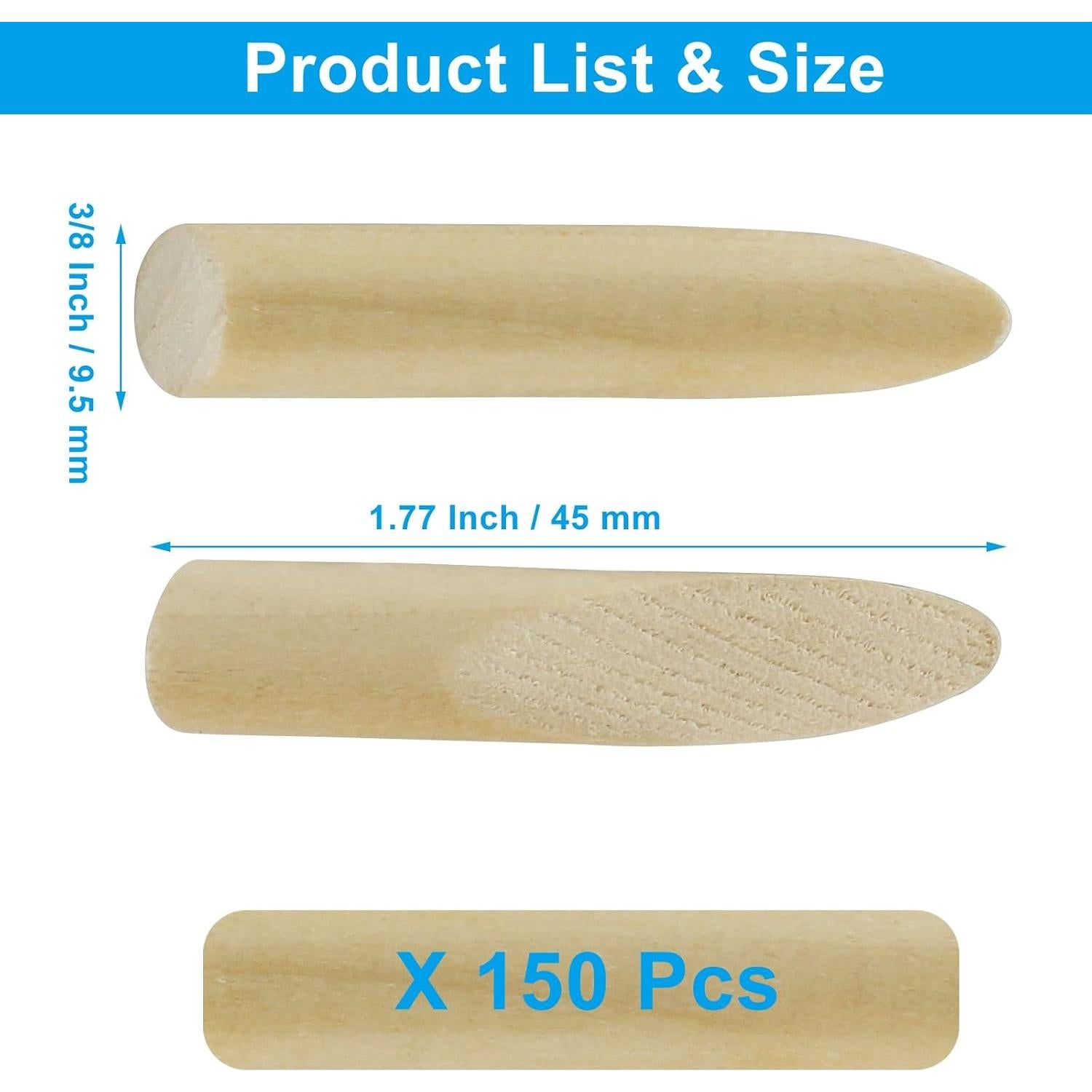 150 Tapones de Madera de Pino 9.5 mm para Agujeros de Tornillo