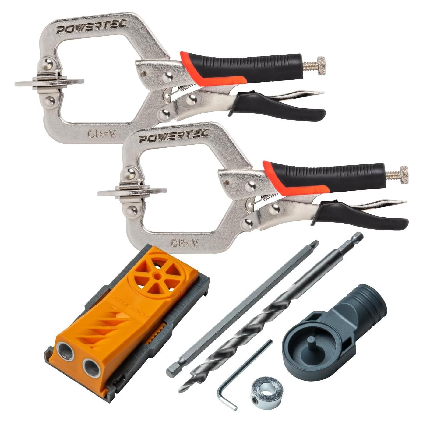 POWERTEC Juego de Plantilla de Agujeros y Abrazaderas 2"