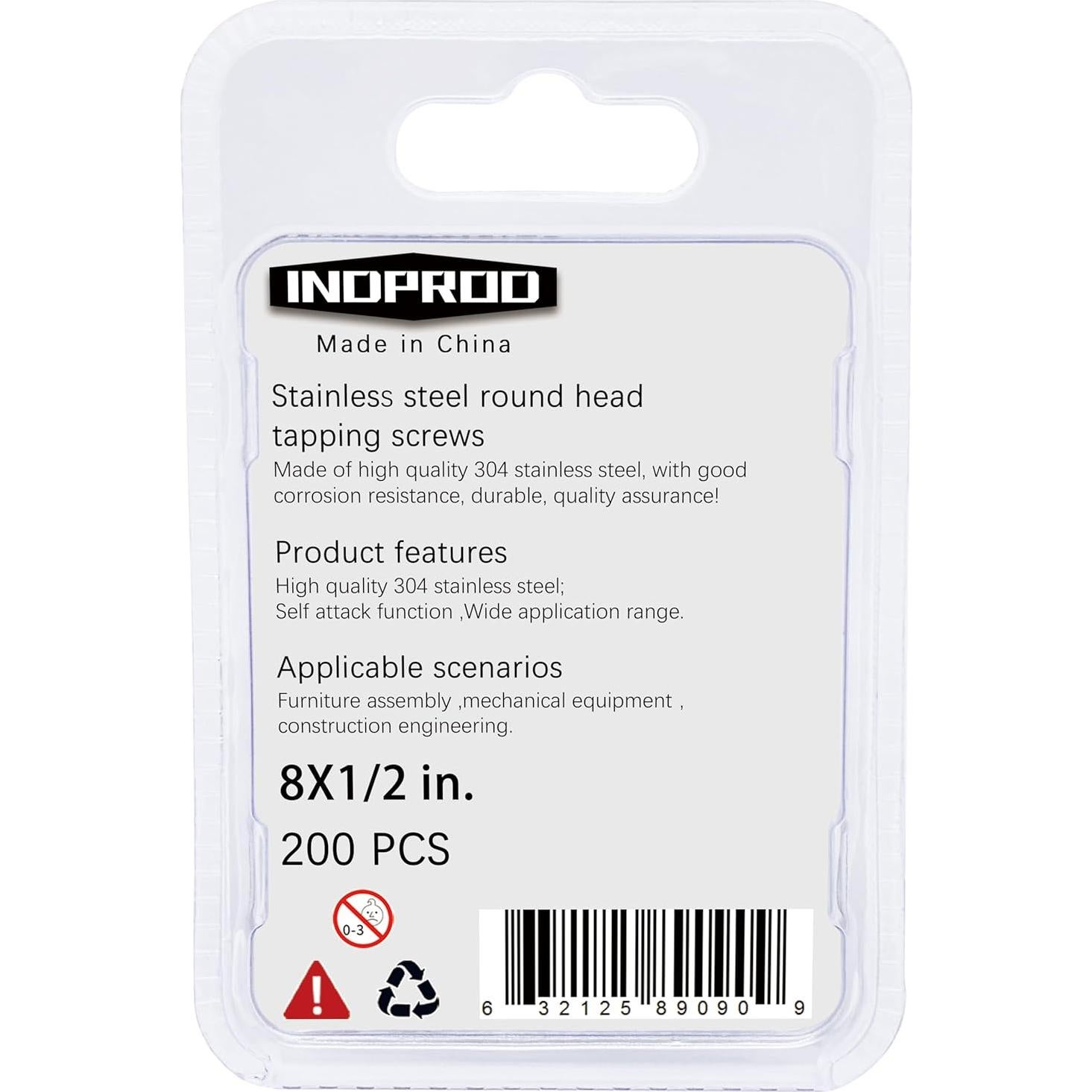 Tornillos Autoperforantes INDPROD #8 x 12mm Acero Inoxidable 200 Pzas