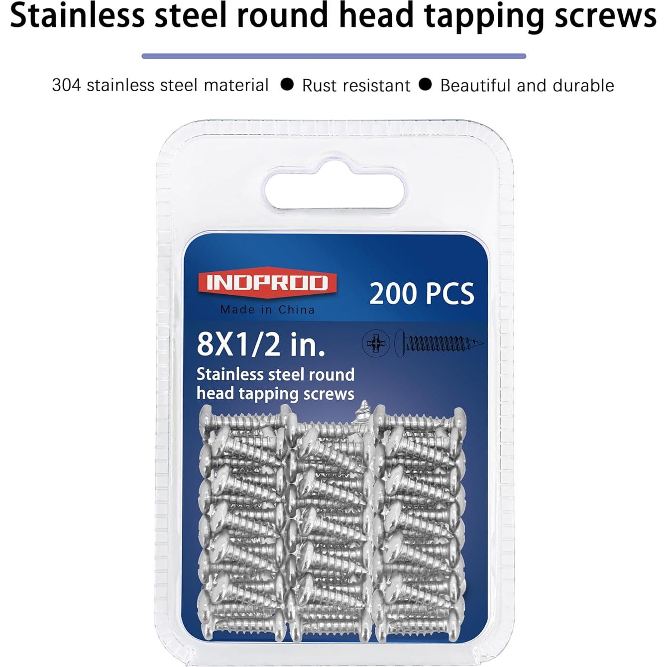 Tornillos Autoperforantes INDPROD #8 x 12mm Acero Inoxidable 200 Pzas