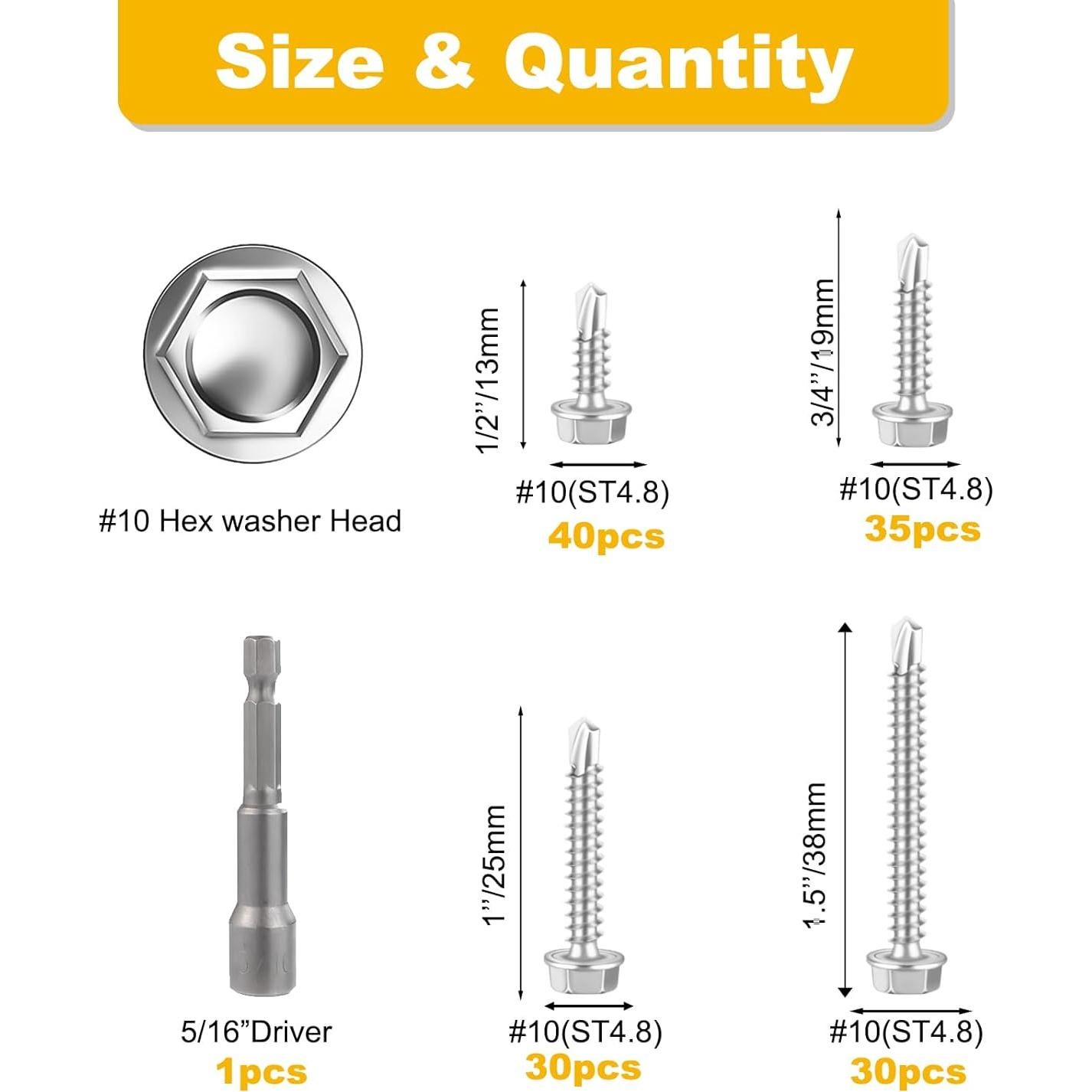 Tornillos Autoperforantes Acero Inoxidable 410 Kit 125 Piezas