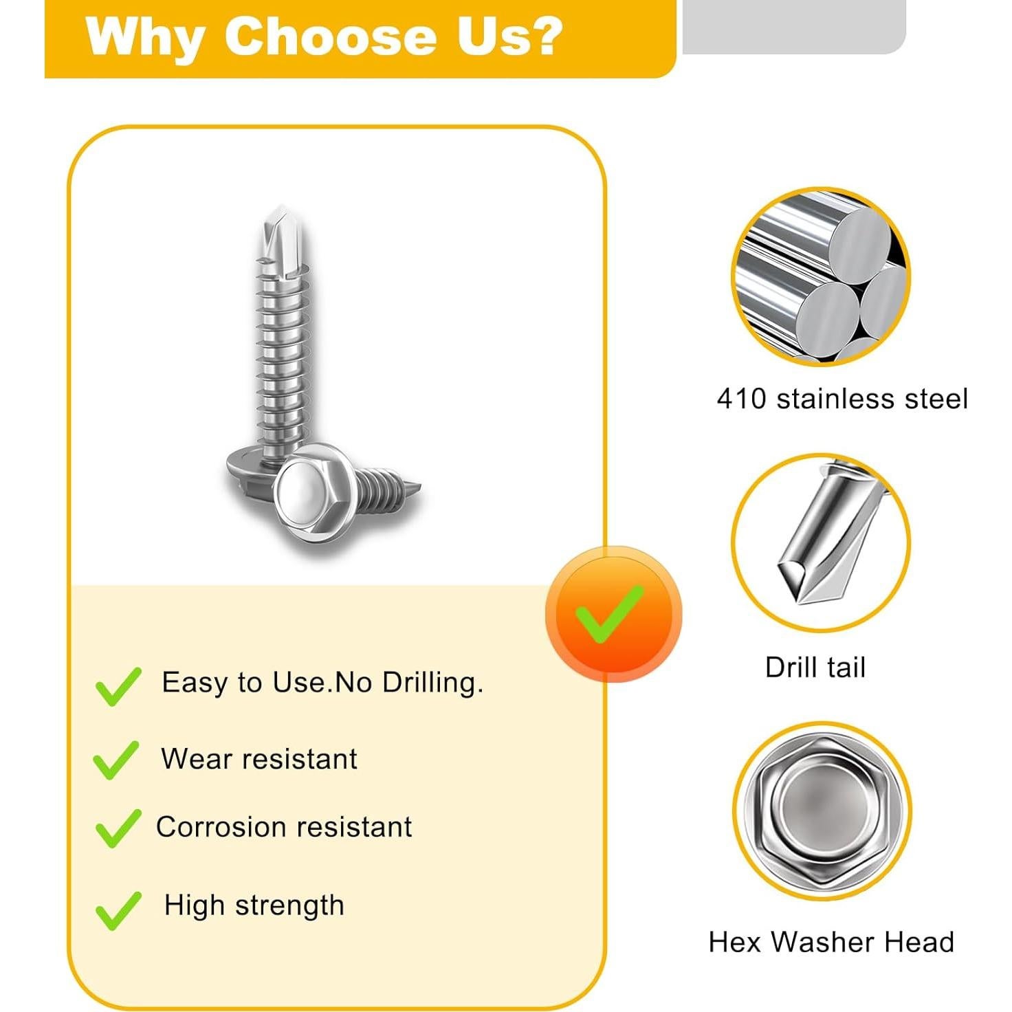 Tornillos Autoperforantes Acero Inoxidable 410 Kit 125 Piezas