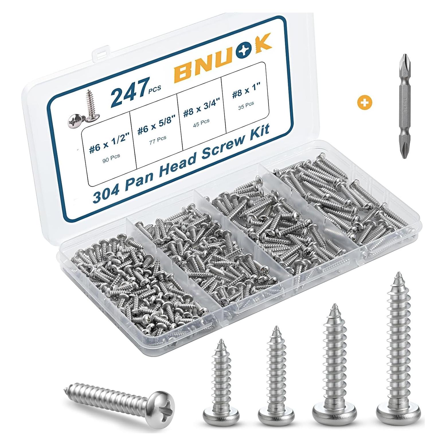 Kit de Tornillos Autoperforantes BNUOK 247 Piezas Acero Inoxidable