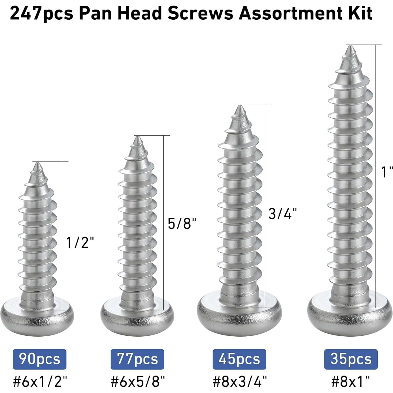 Kit de Tornillos Autoperforantes BNUOK 247 Piezas Acero Inoxidable