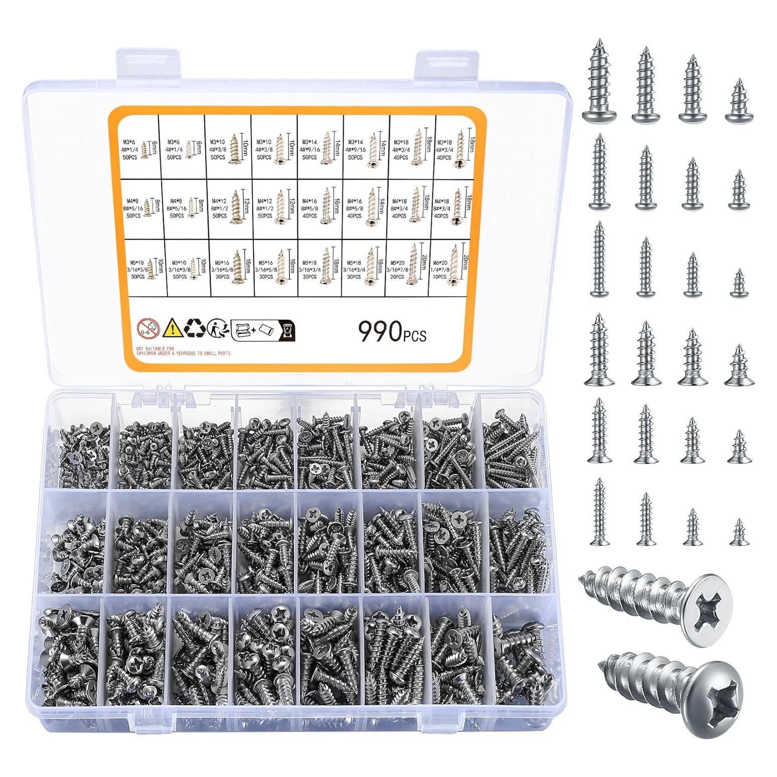 Conjunto de 990 Tornillos Autoperforantes Acero Inoxidable M3-M6