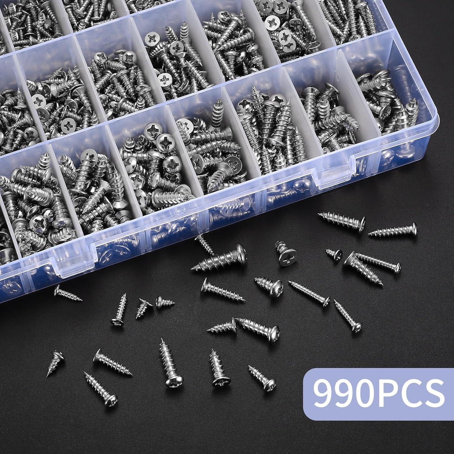 Conjunto de 990 Tornillos Autoperforantes Acero Inoxidable M3-M6