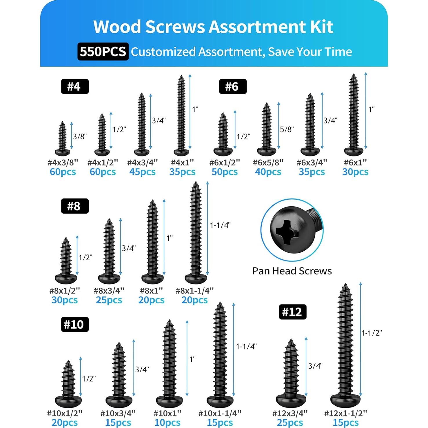 Kit de Tornillos de Acero Inoxidable DIVANC 550Pcs Cabeza Pan