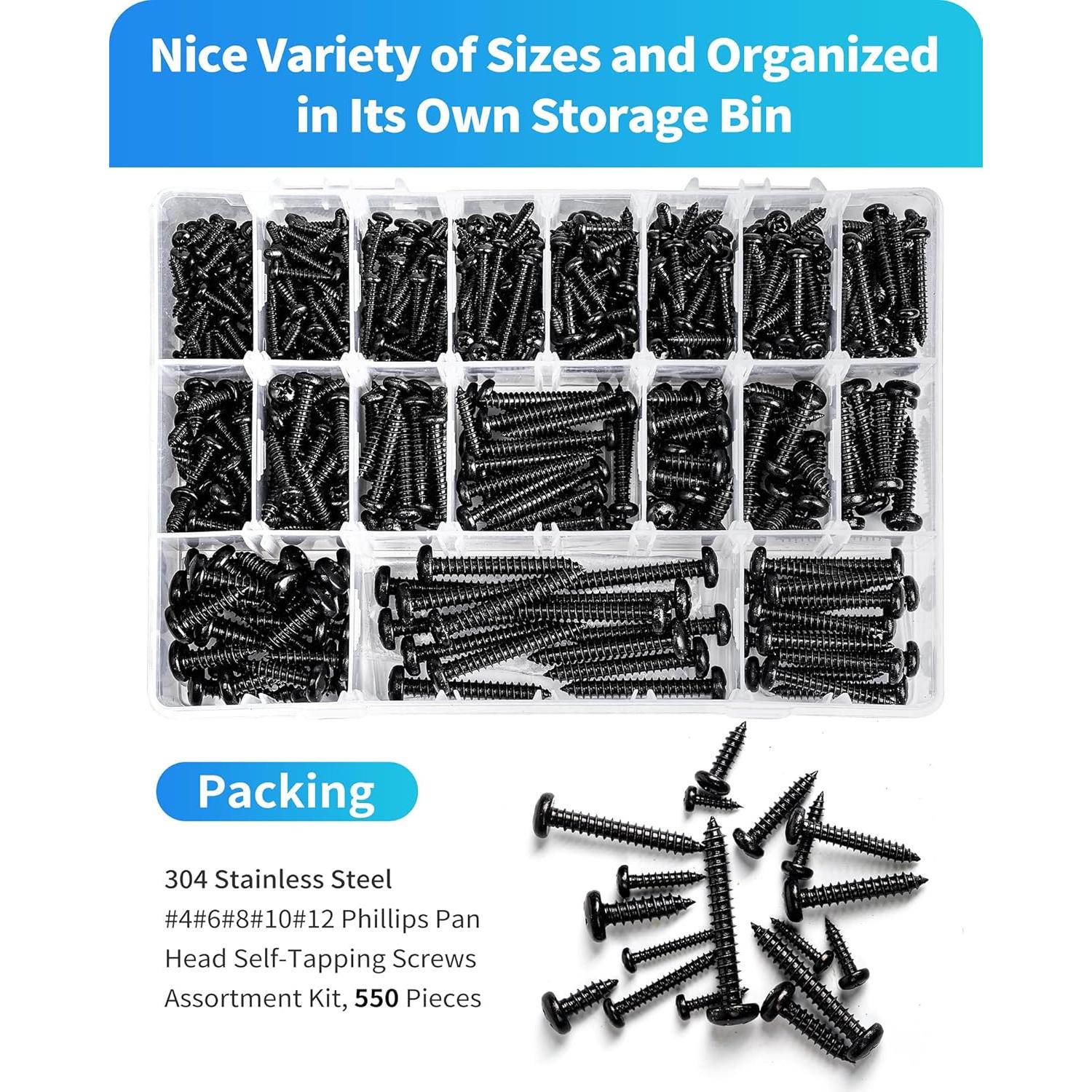 Kit de Tornillos de Acero Inoxidable DIVANC 550Pcs Cabeza Pan