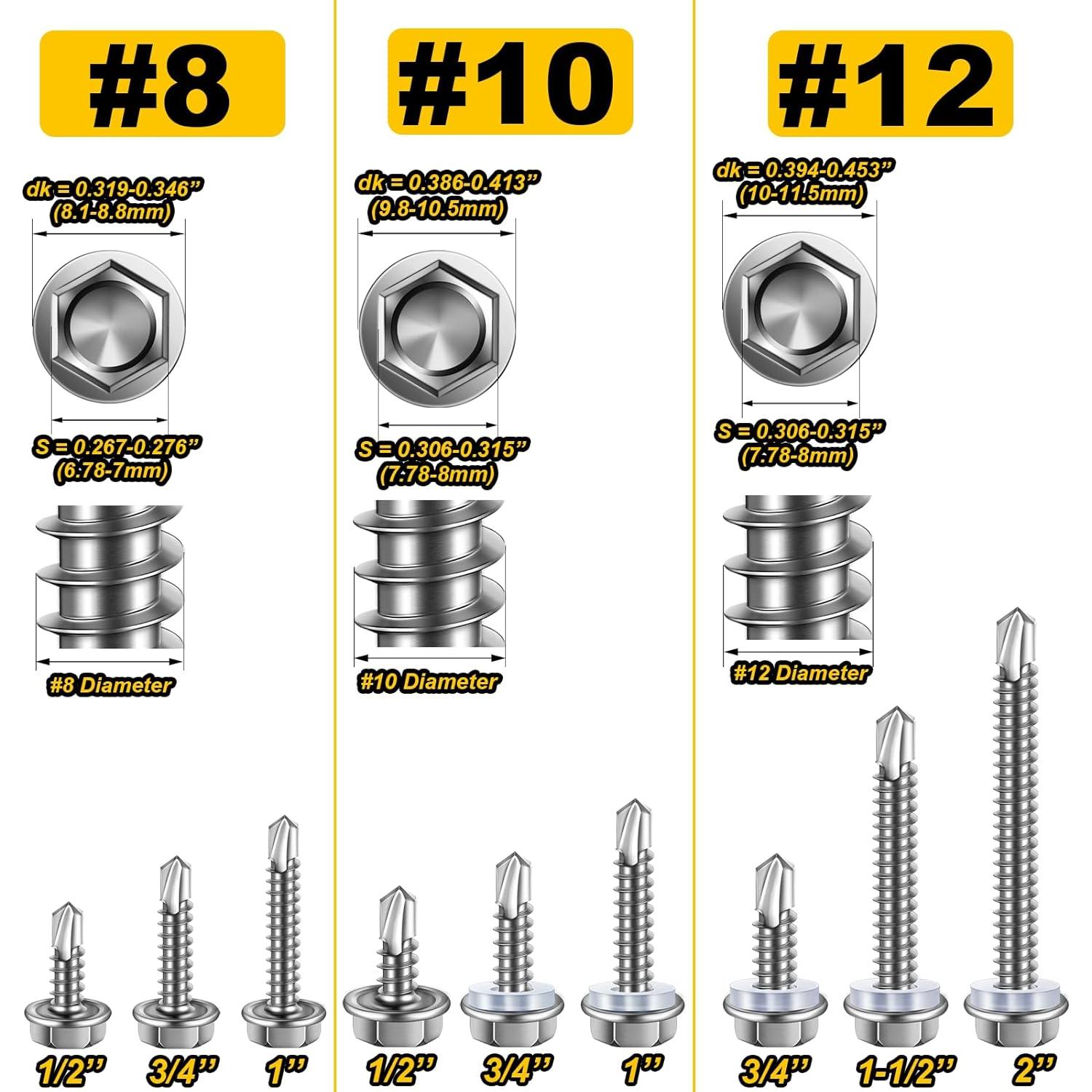 Kit de Tornillos Autorroscantes Mywish 385 Piezas #8 #10 #12