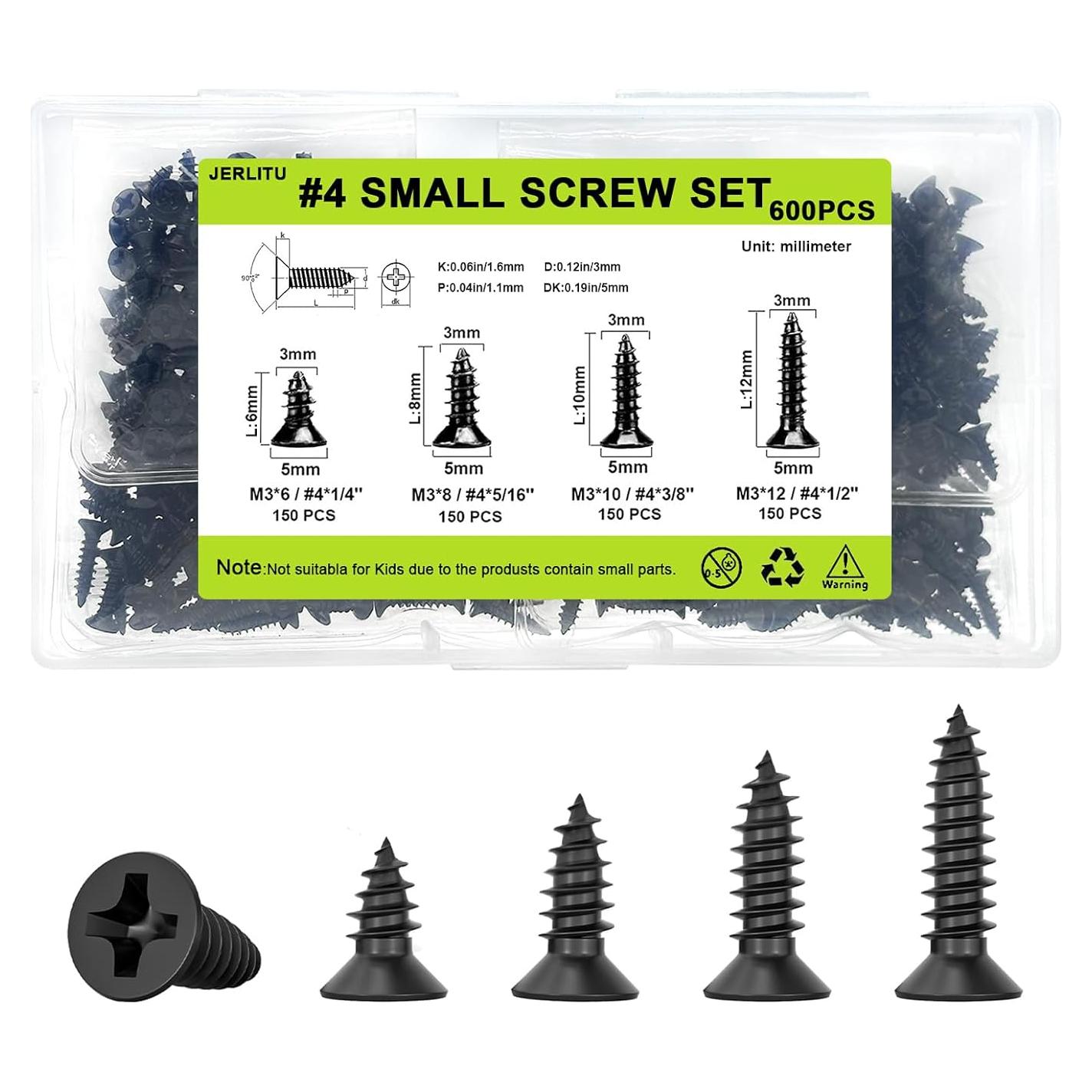 Kit de Tornillos M3 Cortos JERLITU 600pcs 6-12mm Acero