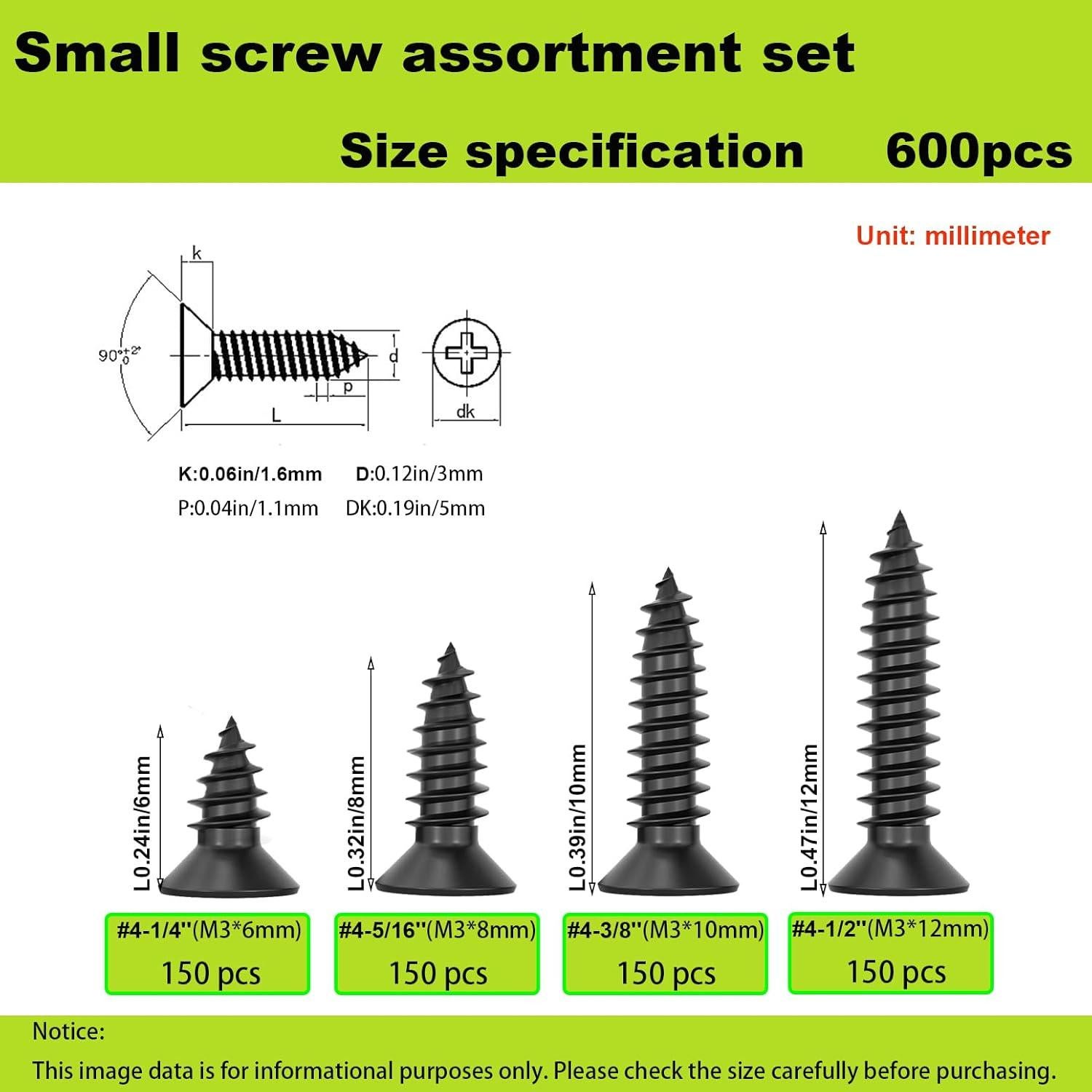 Kit de Tornillos M3 Cortos JERLITU 600pcs 6-12mm Acero