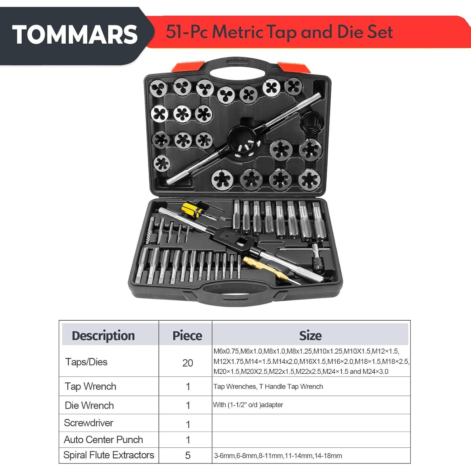 Juego de Machos y Matrices Métricos TOMMARS 51 Piezas M6 a M24