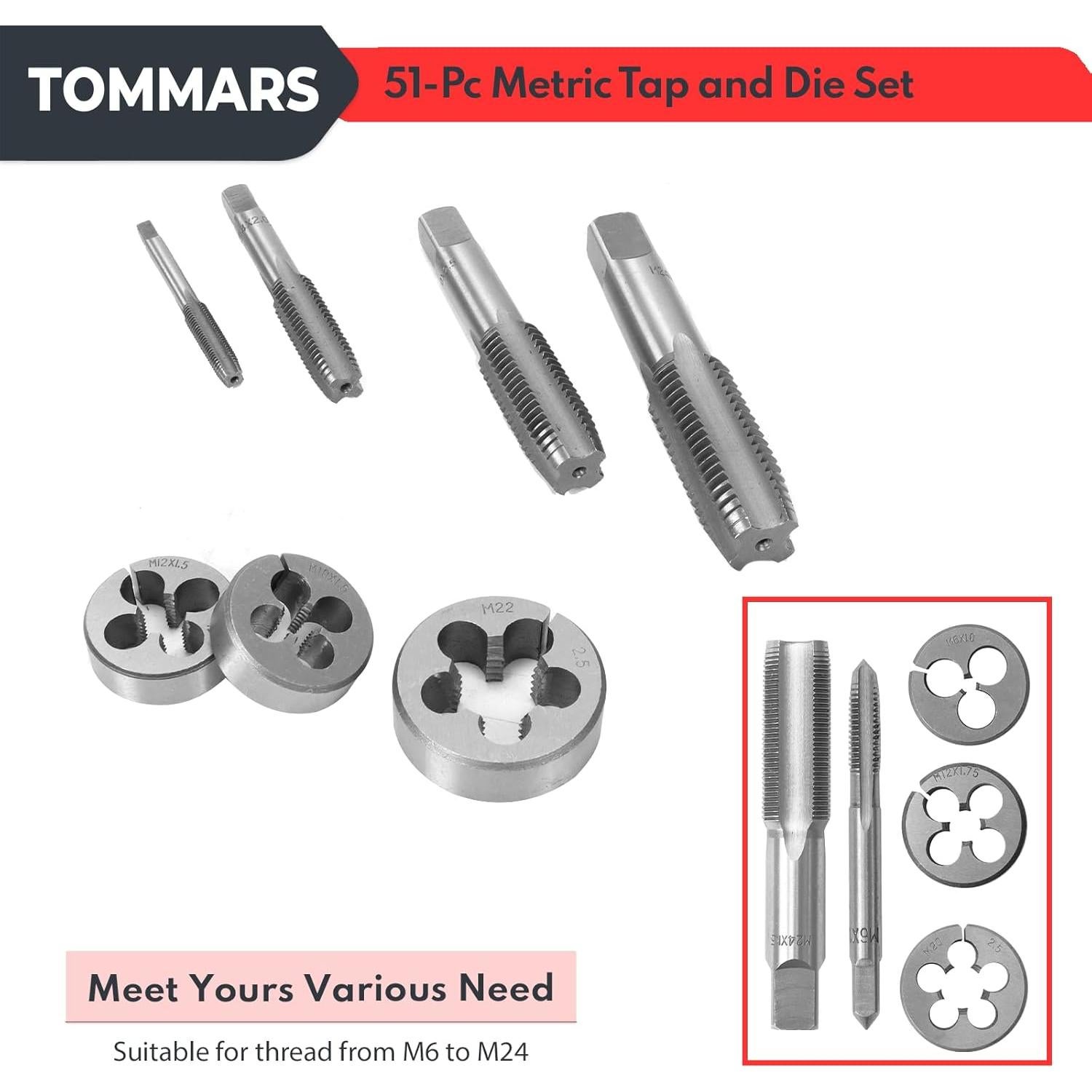 Juego de Machos y Matrices Métricos TOMMARS 51 Piezas M6 a M24
