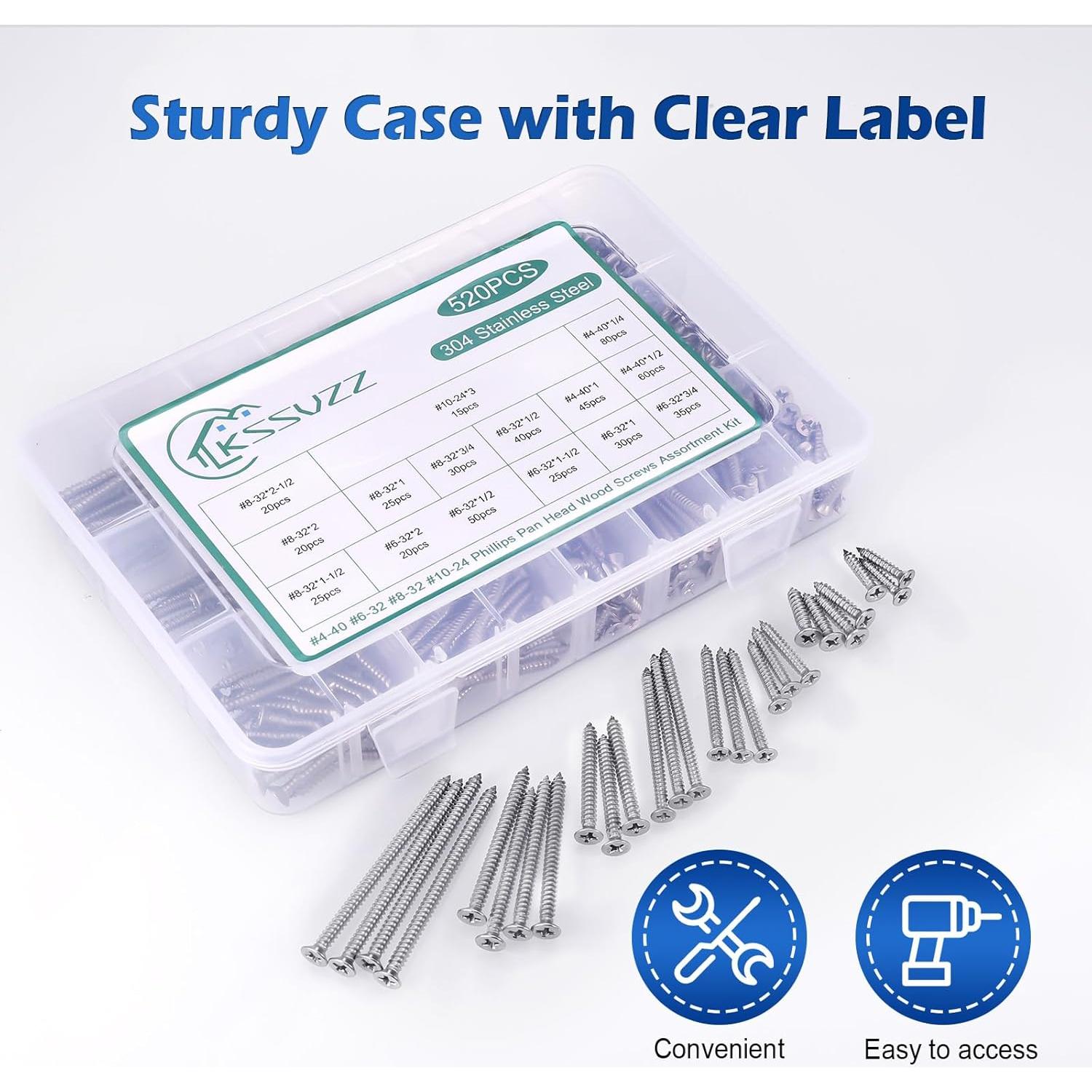 Kit de Tornillos Autoperforantes Kssvzz 520PCS Acero Inoxidable