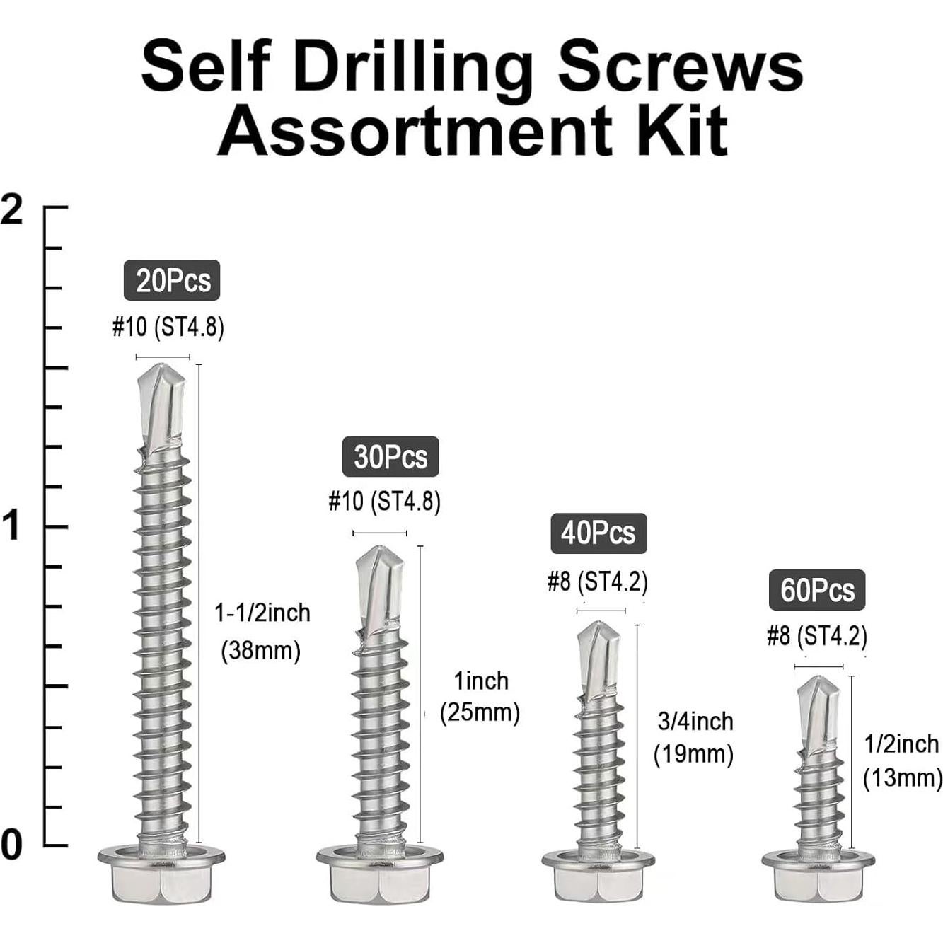 Kit de Tornillos Autoperforantes VGBUY 150 Piezas Acero Inoxidable