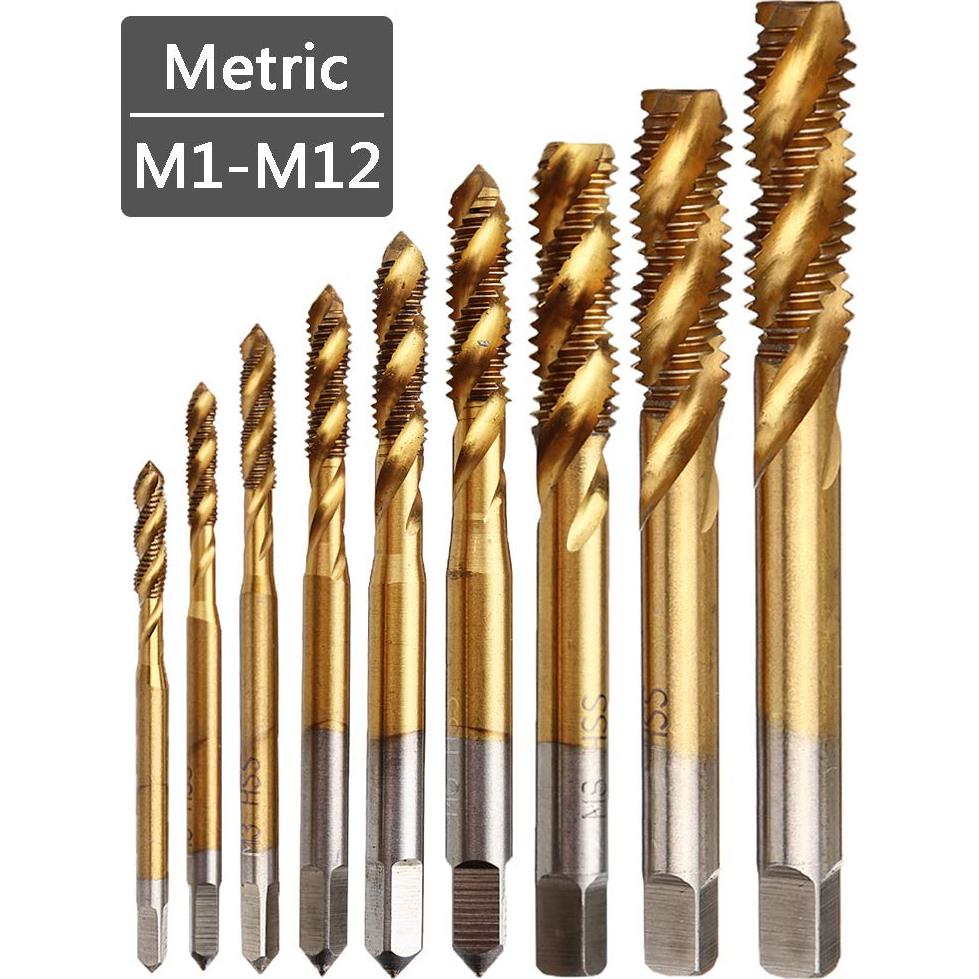 Juego de 9 Brocas de Rosca Titanio Yakamoz HSS M2 a M12