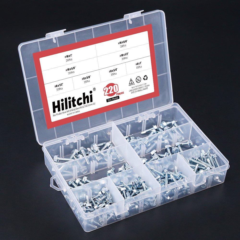 Kit de Tornillos Autoperforantes Hilitchi 220 Piezas Cabeza Hexagonal