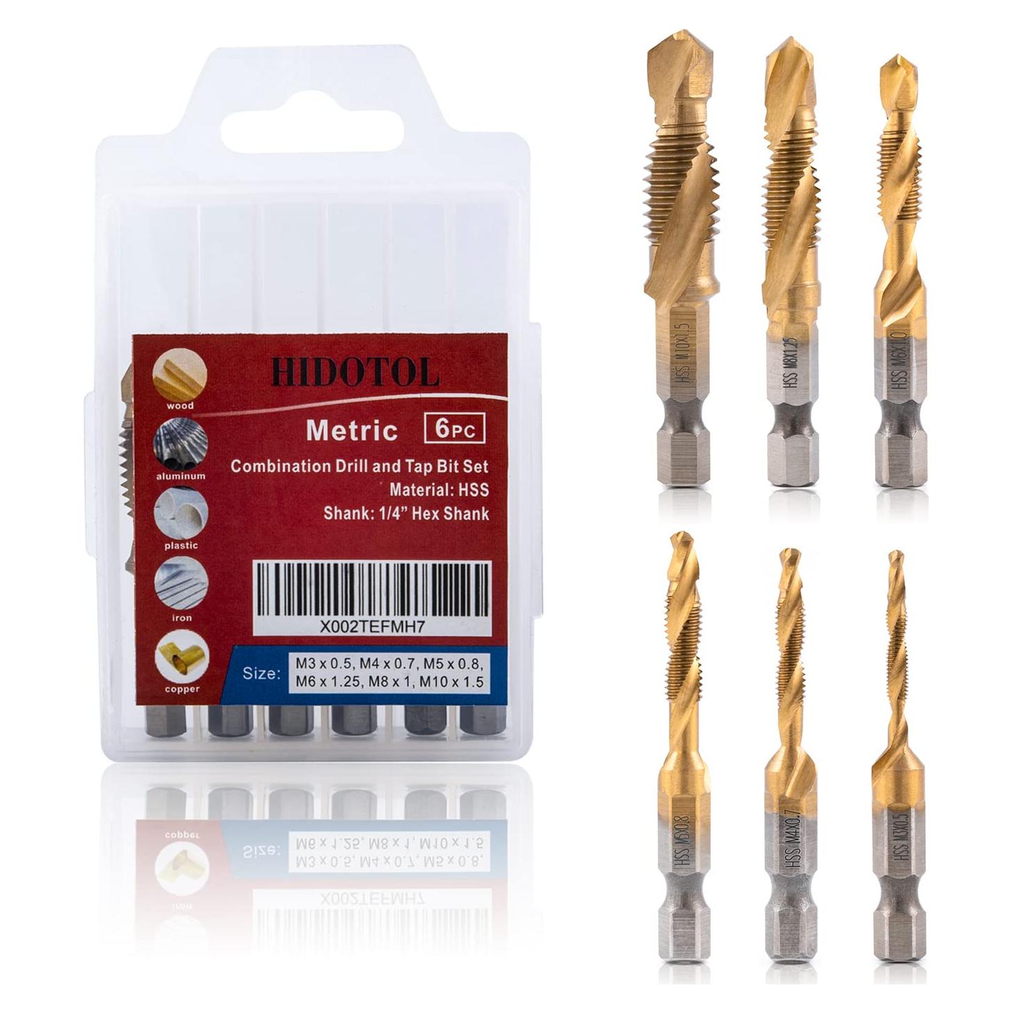 Juego de Brocas y Machos de Titanio HIDOTOL 6 Piezas Métricas