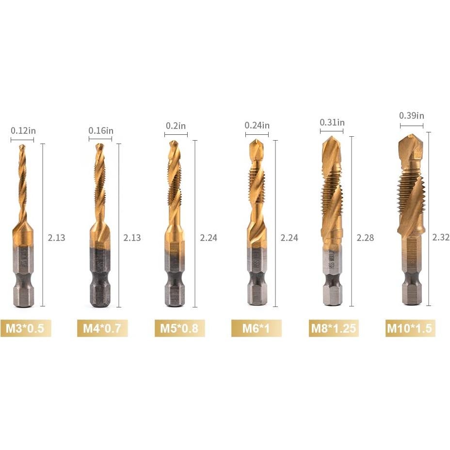 Juego de Brocas y Machos de Titanio HIDOTOL 6 Piezas Métricas