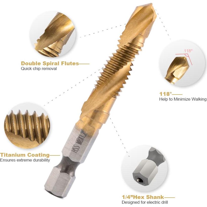 Juego de Brocas y Machos de Titanio HIDOTOL 6 Piezas Métricas