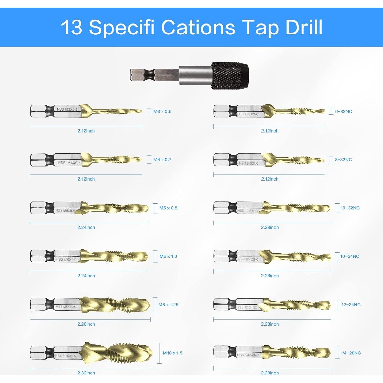 Juego de Brocas y Machos DKIBBITH 13 Piezas Métricas y SAE