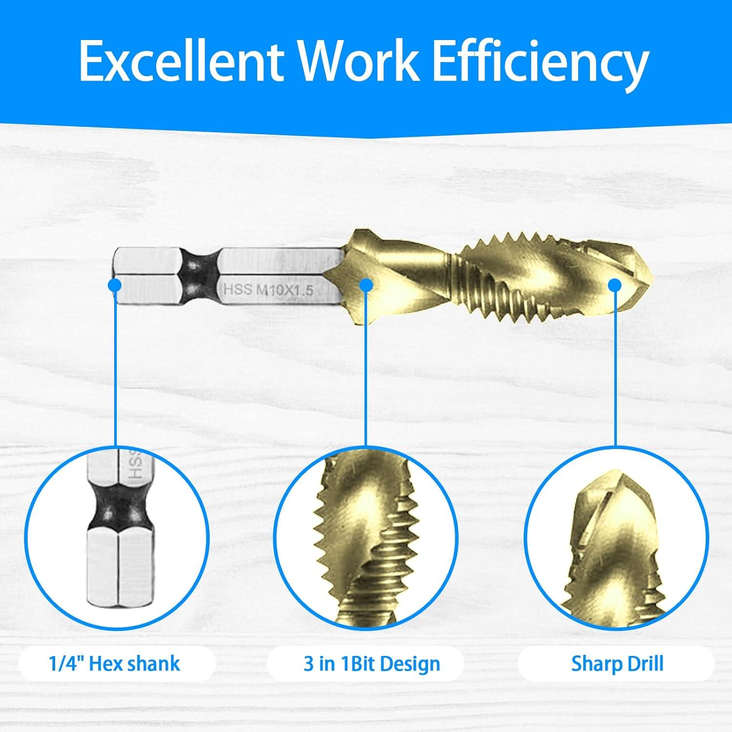Juego de Brocas y Machos DKIBBITH 13 Piezas Métricas y SAE