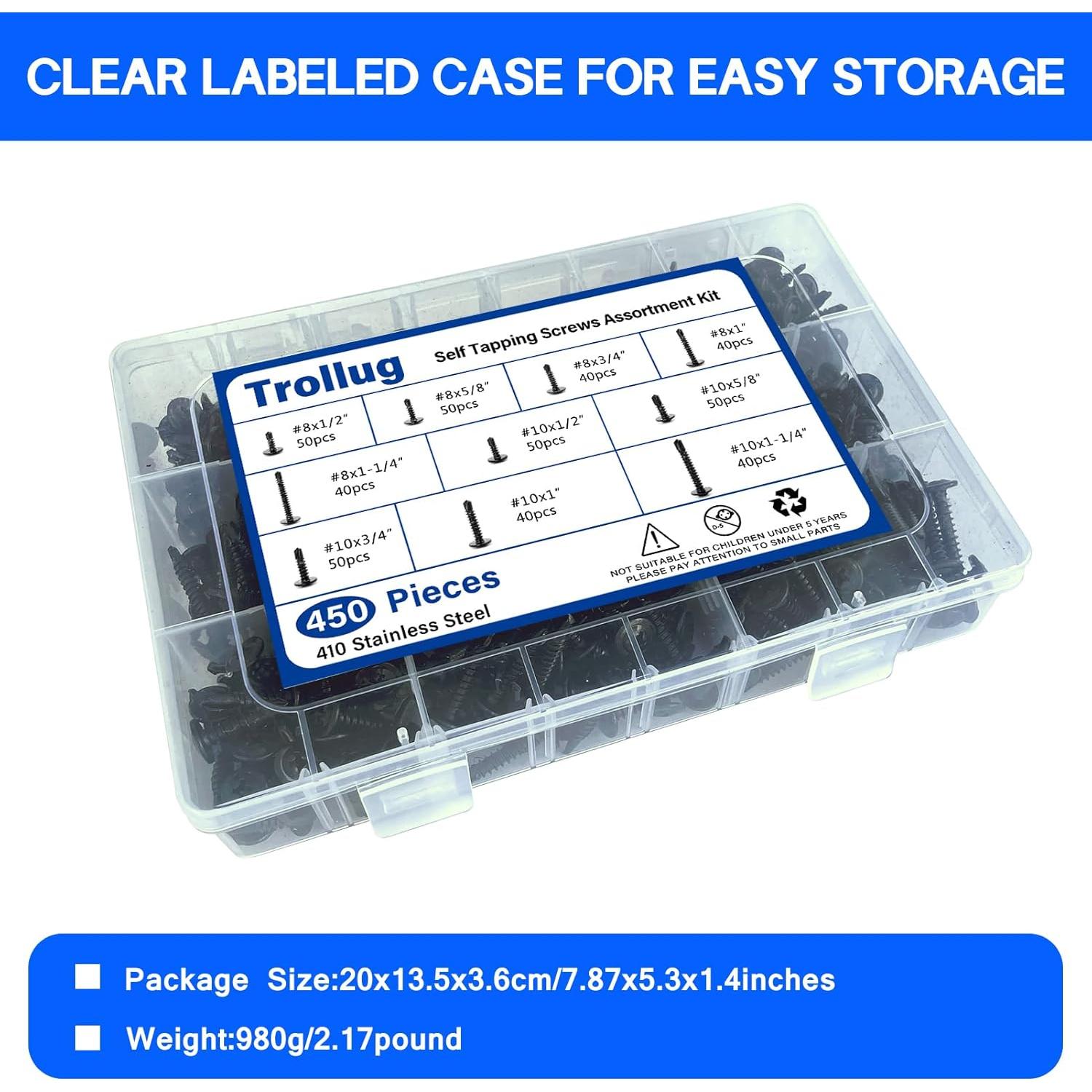 450 Tornillos Autoperforantes Acero Inoxidable 410 Negro 1.27 a 3.18 cm