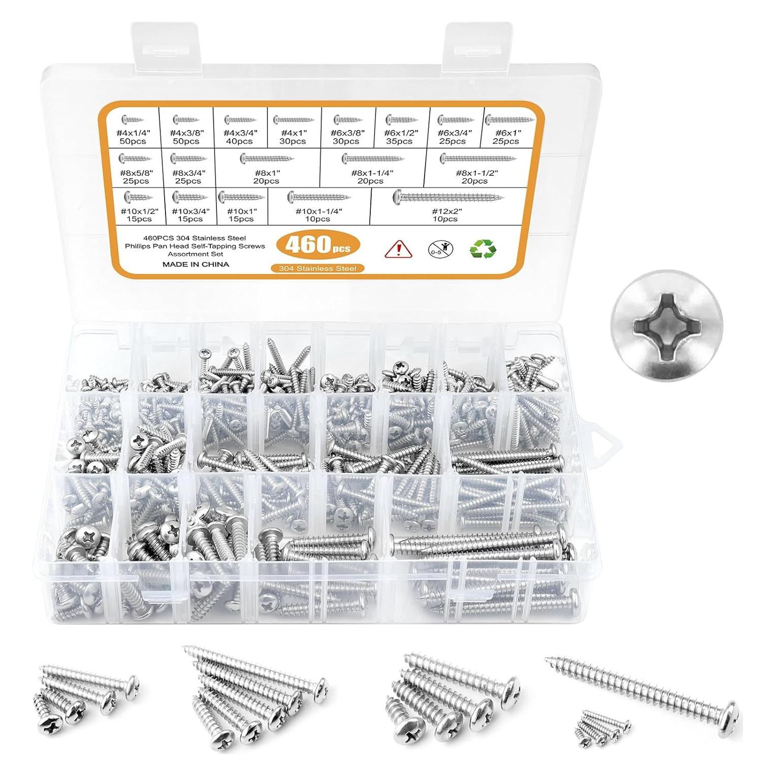 Kit de Tornillos de Madera NANAKLAUS 460PCS Acero Inoxidable