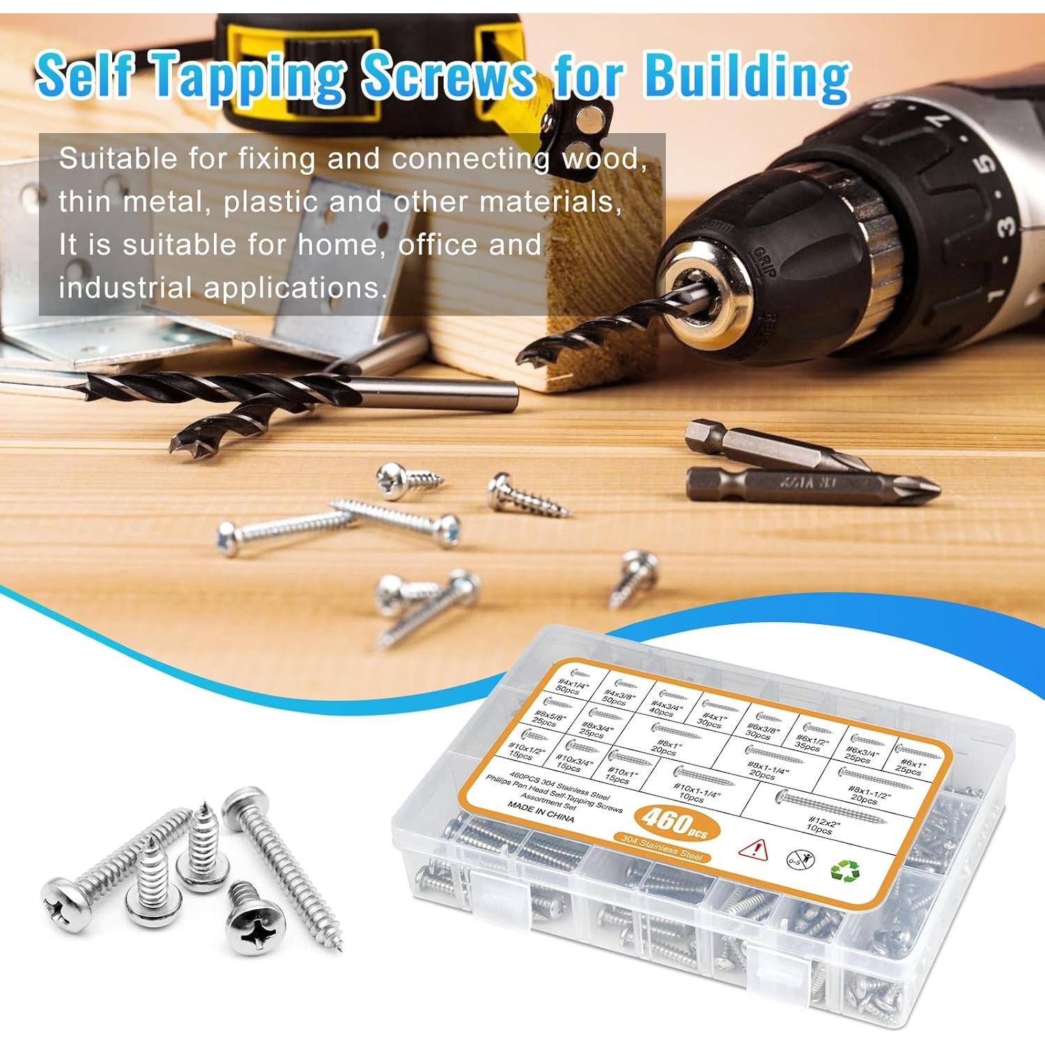 Kit de Tornillos de Madera NANAKLAUS 460PCS Acero Inoxidable