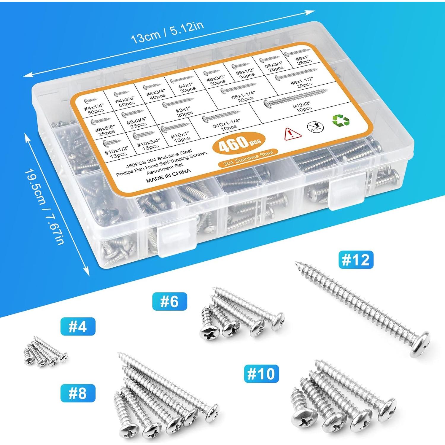 Kit de Tornillos de Madera NANAKLAUS 460PCS Acero Inoxidable