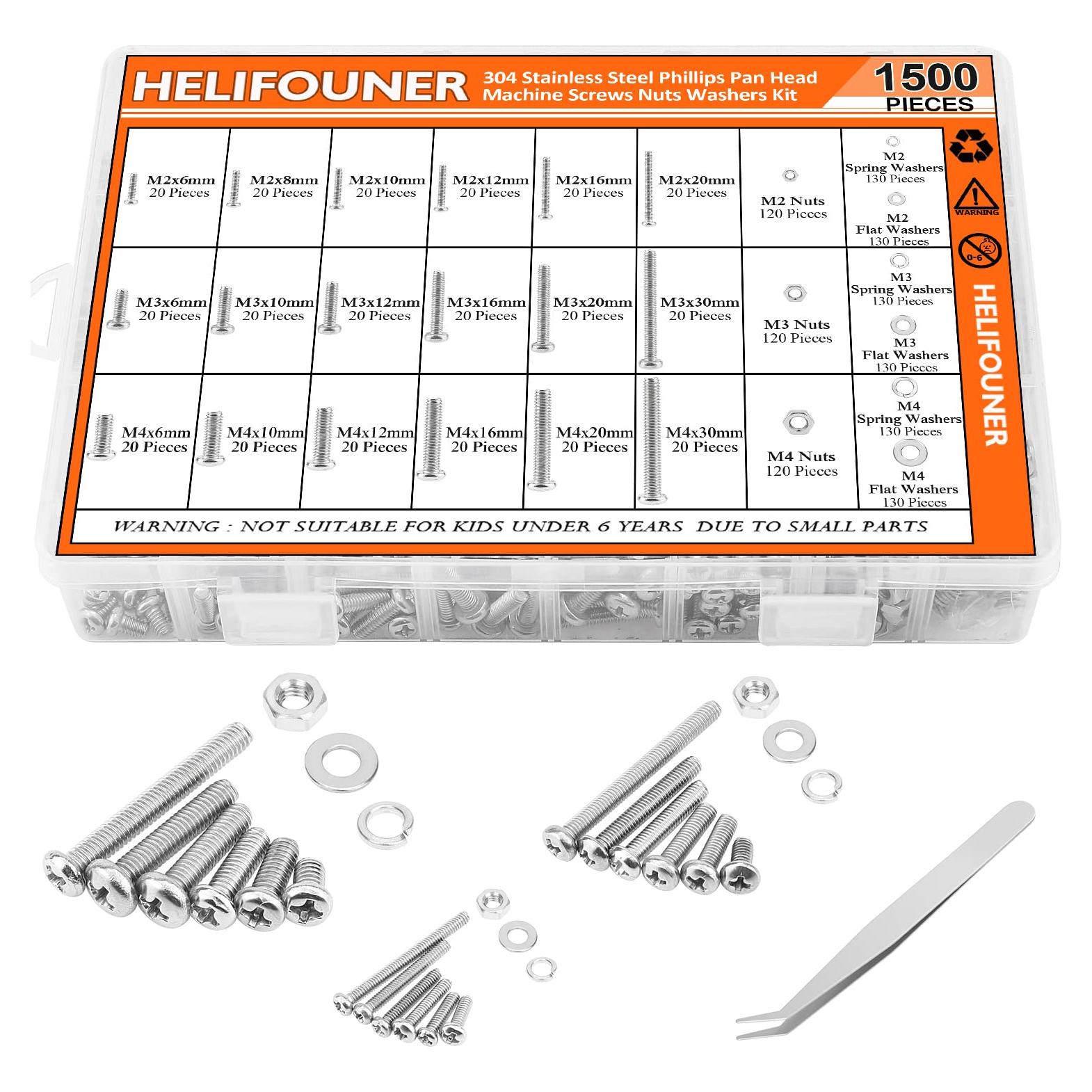 Kit 1500 Piezas Tornillos Acero Inoxidable M2 M3 M4 Phillips