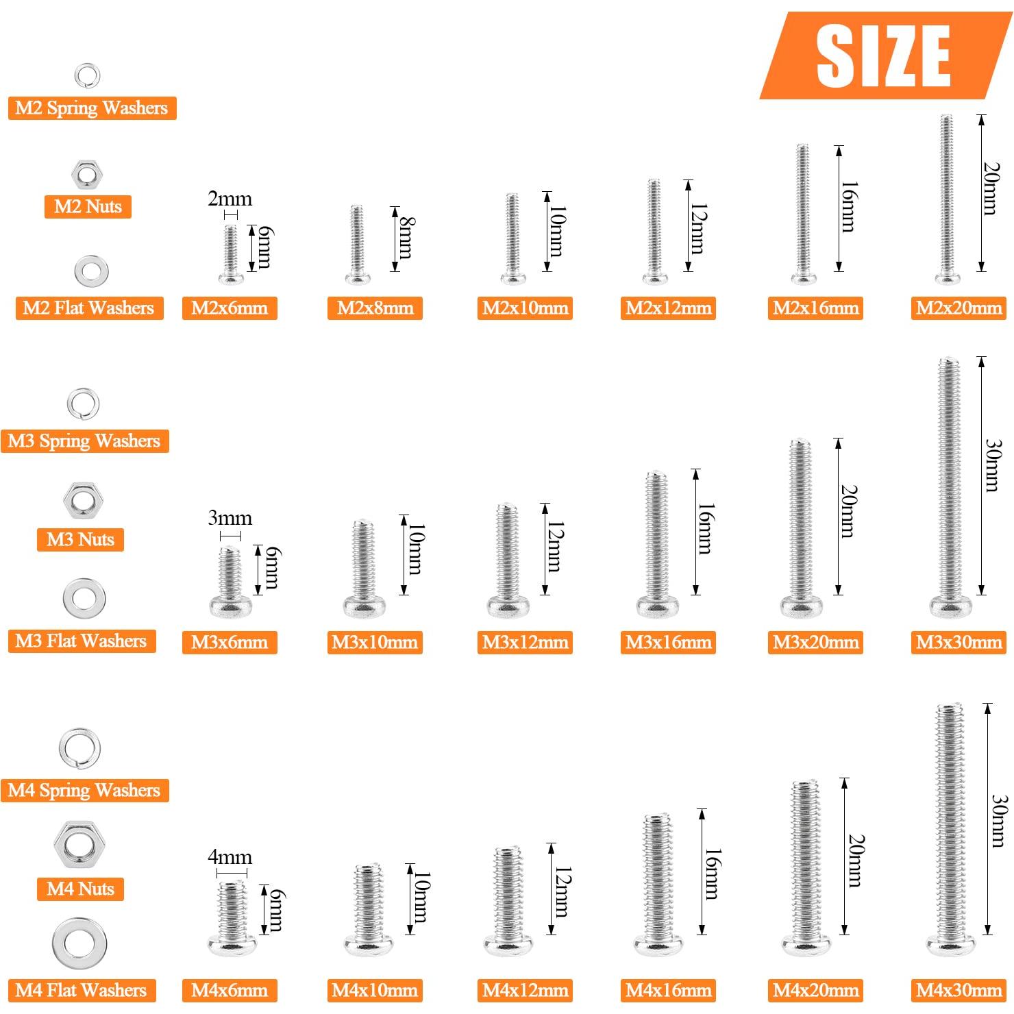 Kit 1500 Piezas Tornillos Acero Inoxidable M2 M3 M4 Phillips