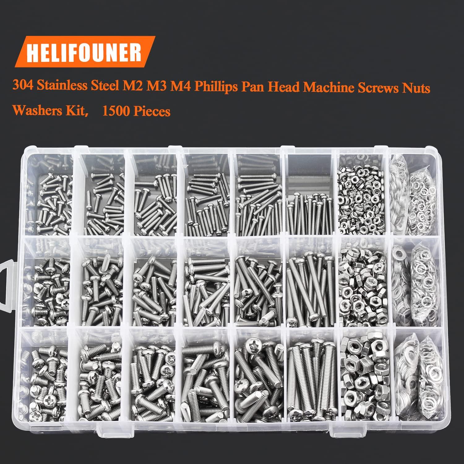 Kit 1500 Piezas Tornillos Acero Inoxidable M2 M3 M4 Phillips