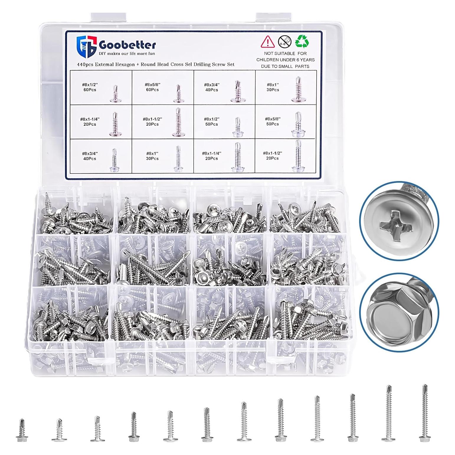 Kit 440 Tornillos Autoperforantes Acero Inoxidable GOOBETTER