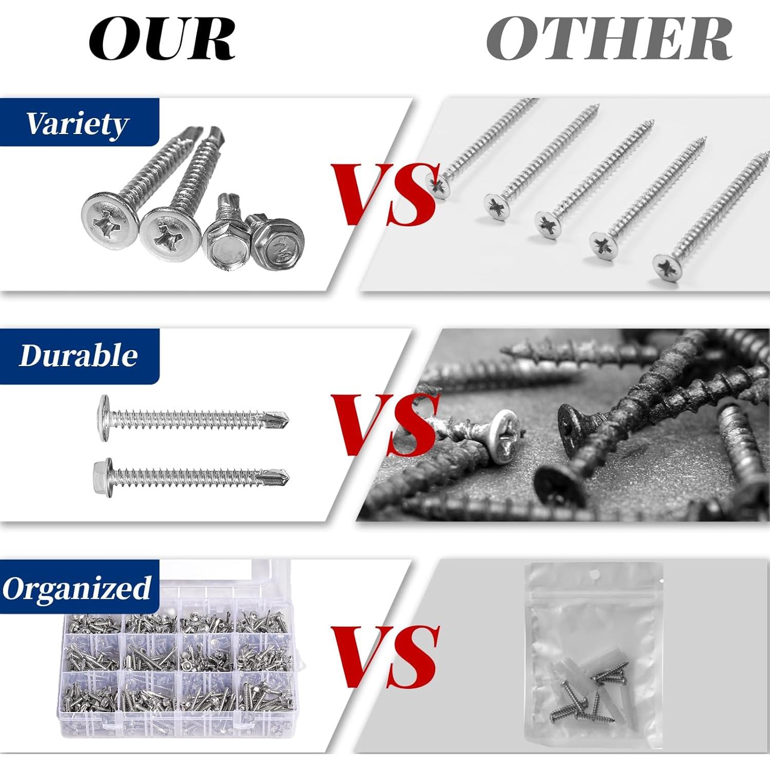 Kit 440 Tornillos Autoperforantes Acero Inoxidable GOOBETTER