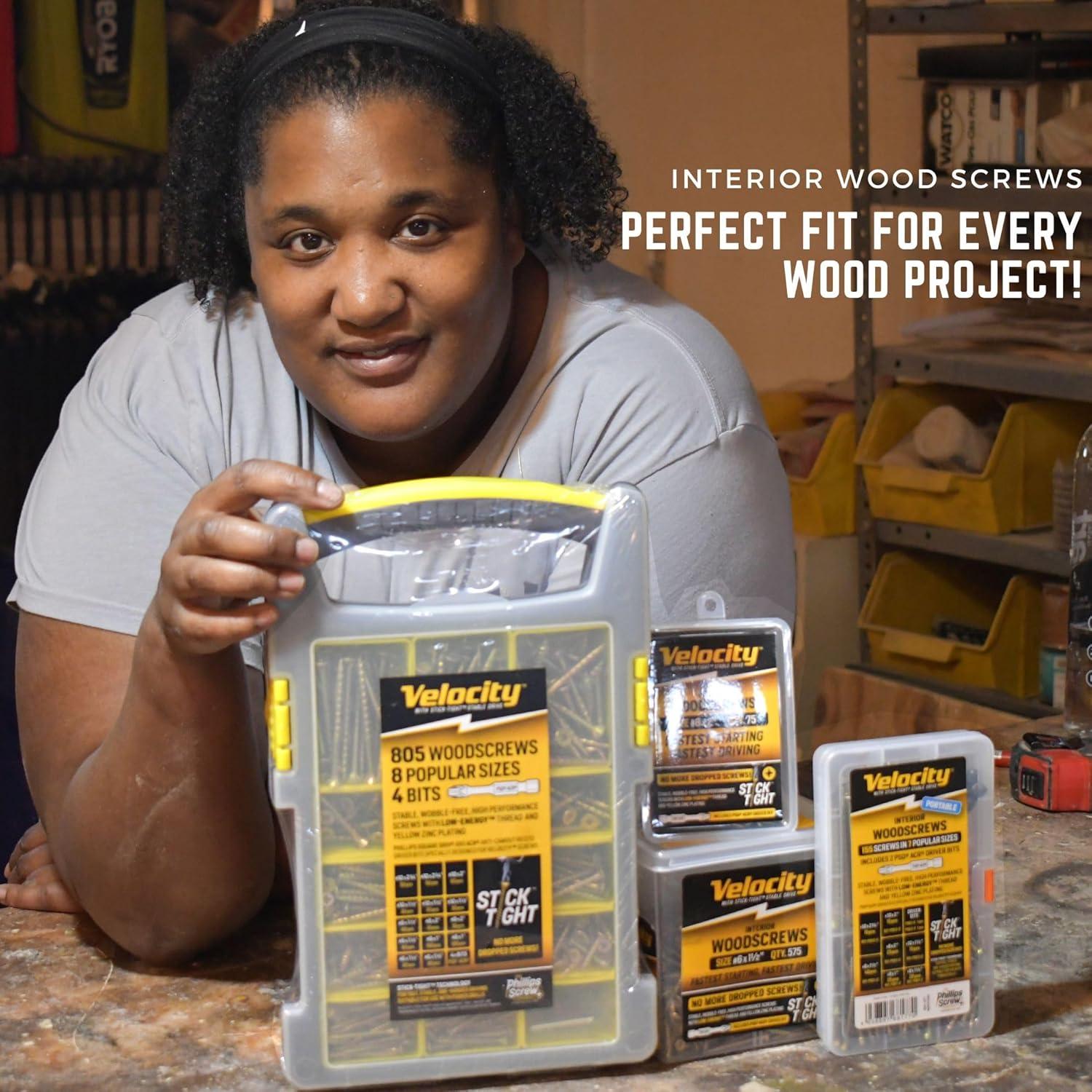 Kit de Surtido de Tornillos de Madera Velocity 1225 Piezas