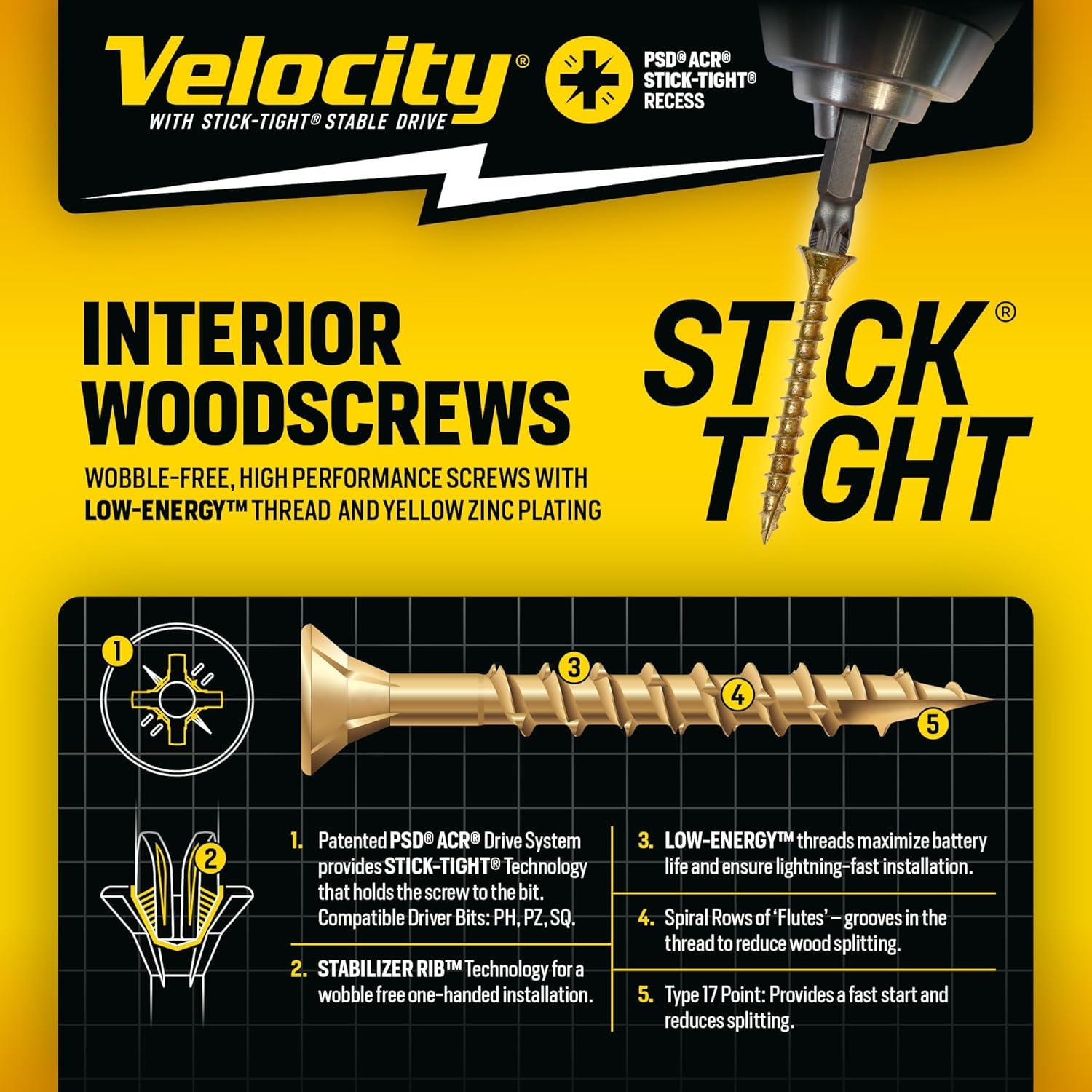 Kit de Surtido de Tornillos de Madera Velocity 1225 Piezas