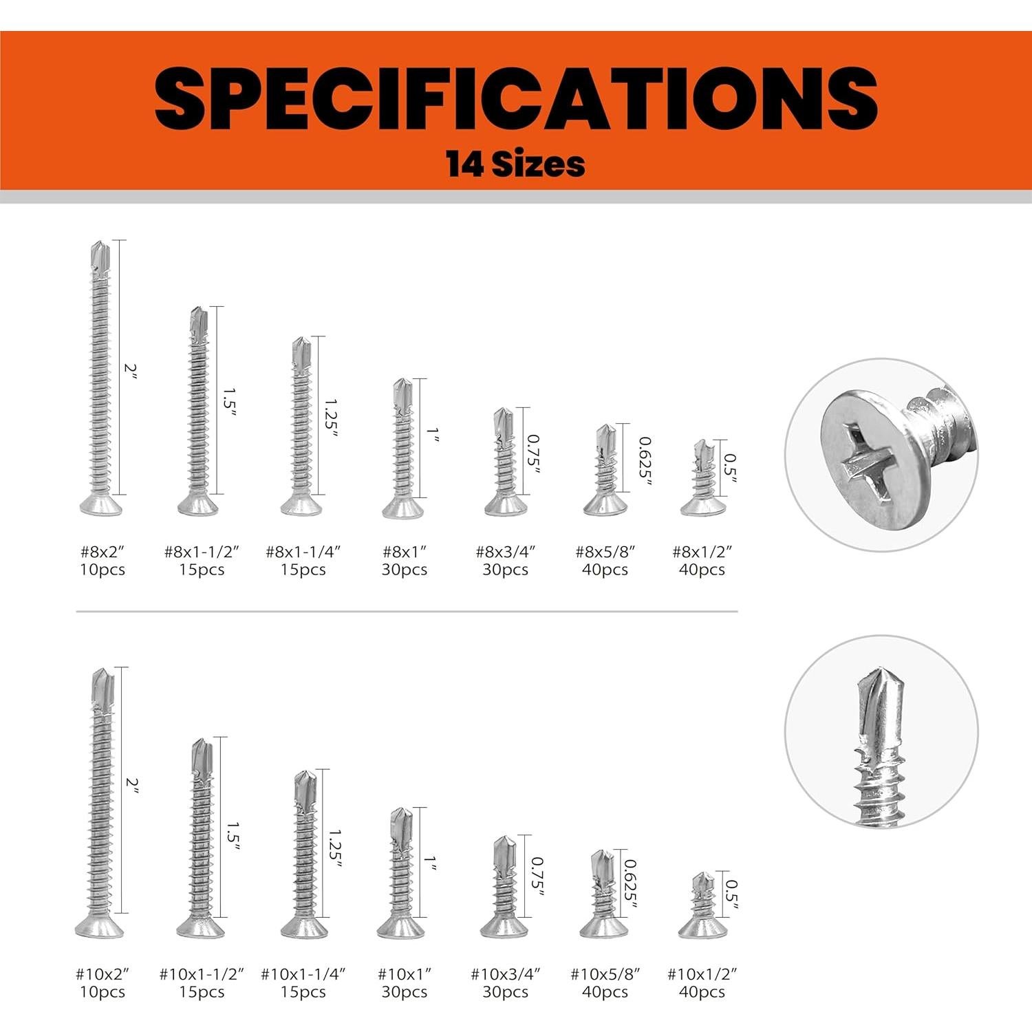 Kit de Tornillos Autoperforantes ESHASFY 360PCS Acero Inoxidable