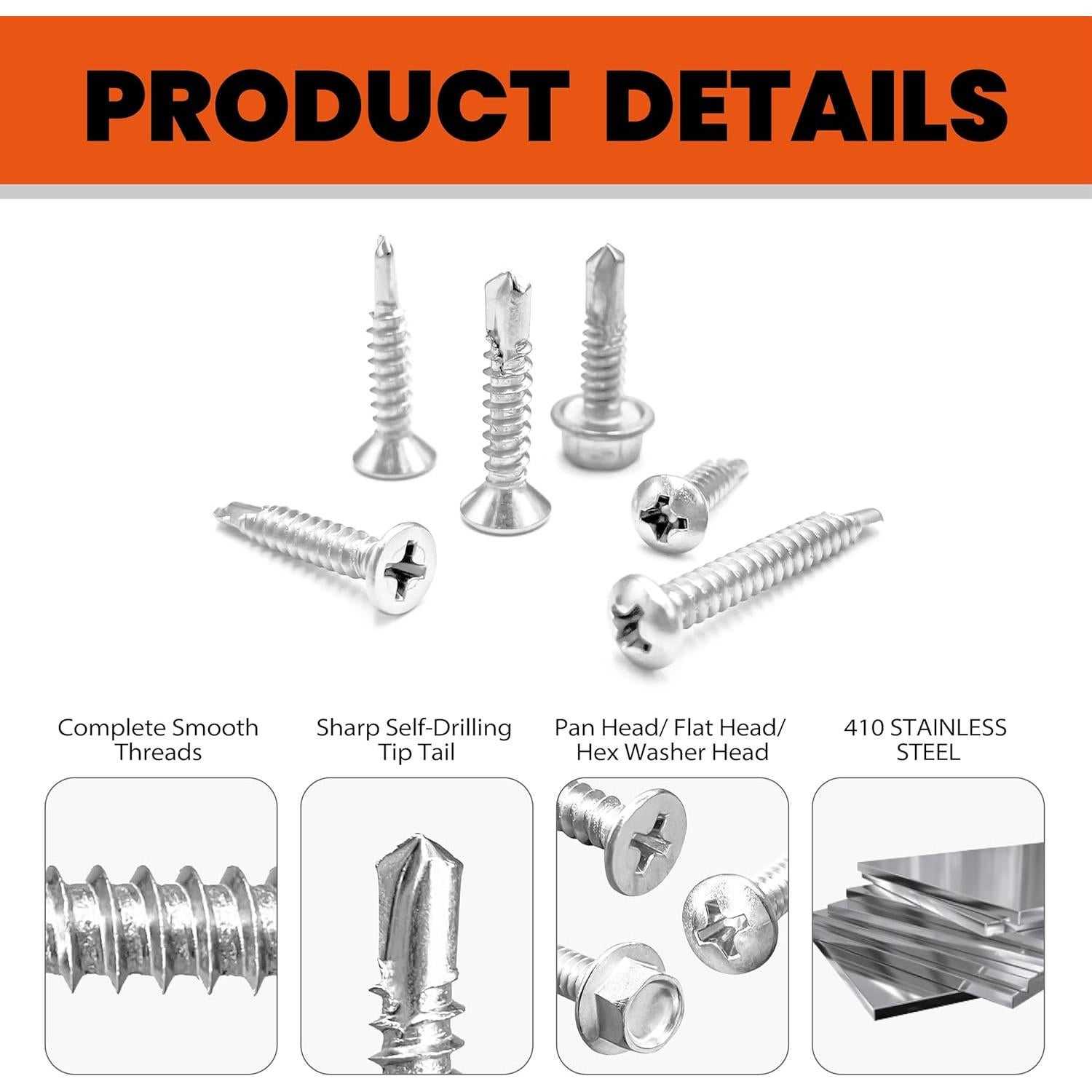 Kit de Tornillos Autoperforantes ESHASFY 360PCS Acero Inoxidable
