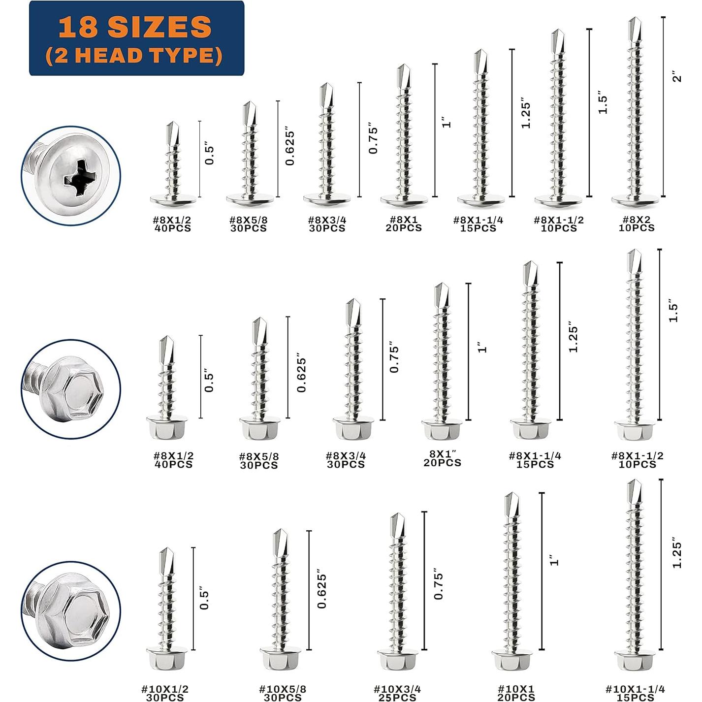 420 Tornillos Autoperforantes Acero Inoxidable RYCARO #8 #10