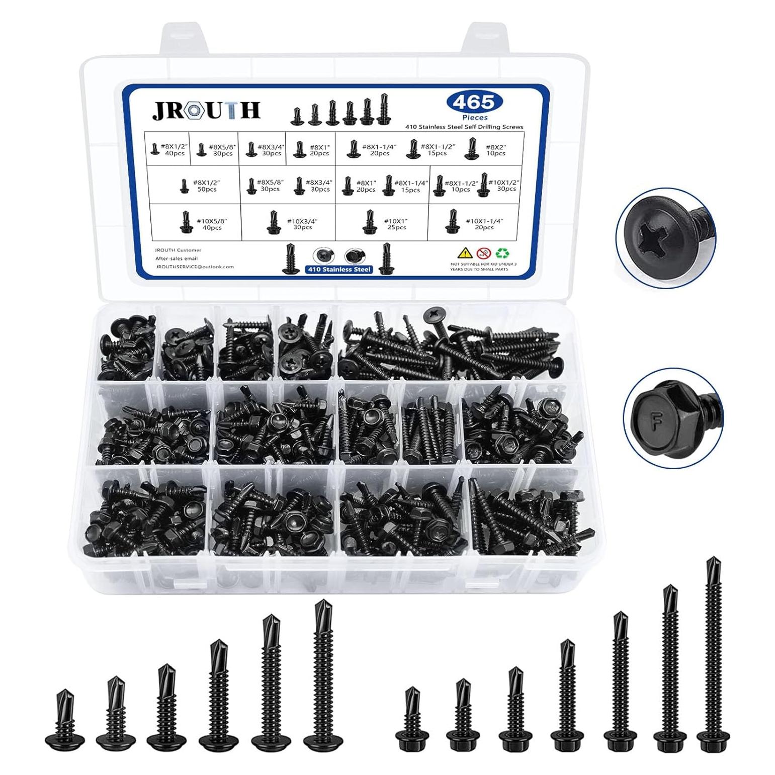 Kit de 465 Tornillos Autoperforantes JROUTH Acero Inoxidable