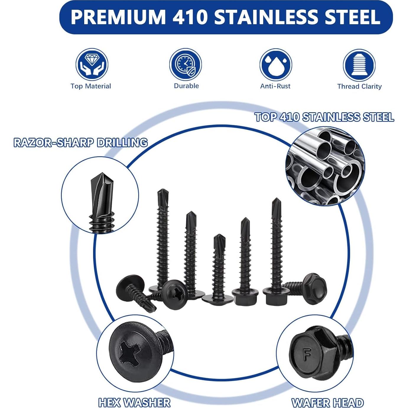 Kit de 465 Tornillos Autoperforantes JROUTH Acero Inoxidable