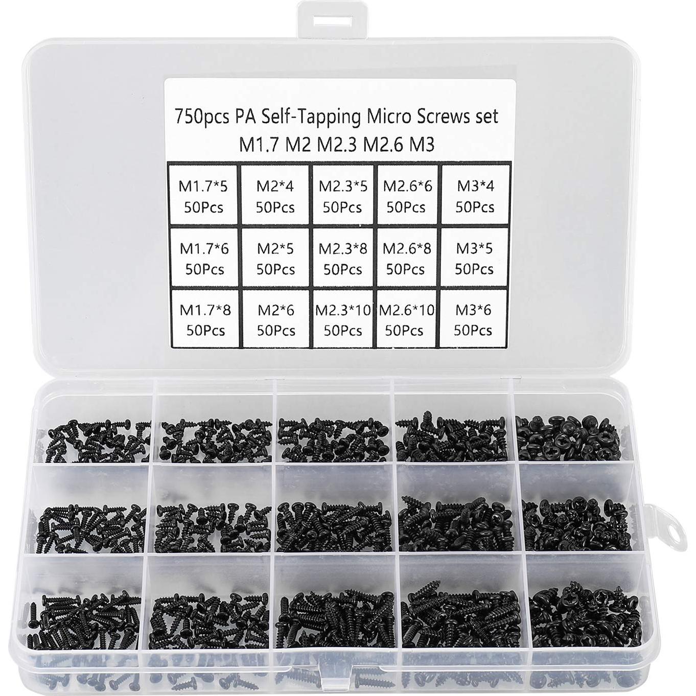 Juego de 750 Tornillos Autoperforantes M1.7-M3 HanTof