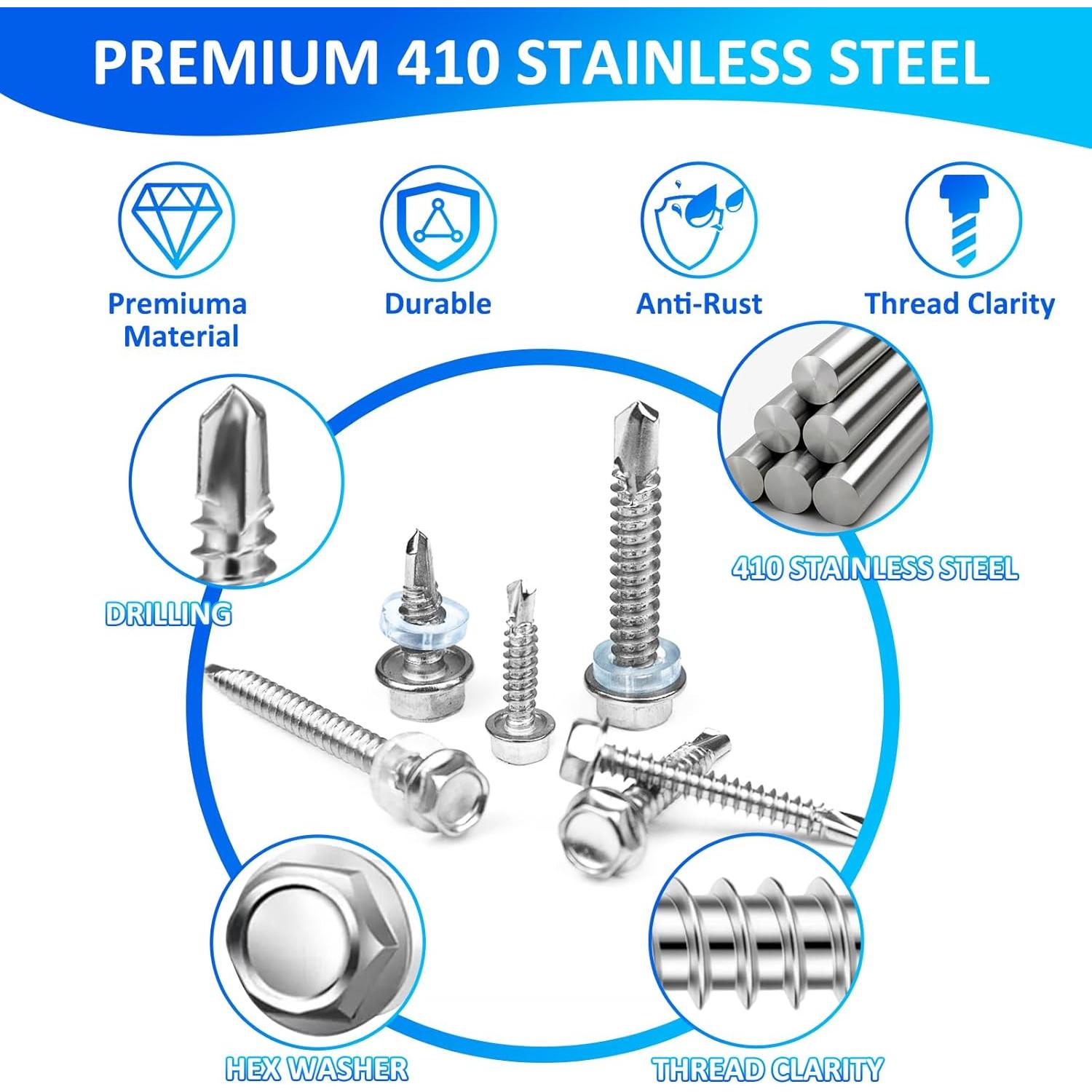 Kit de Tornillos Autoperforantes Acero Inoxidable 400PCS #8#10#14